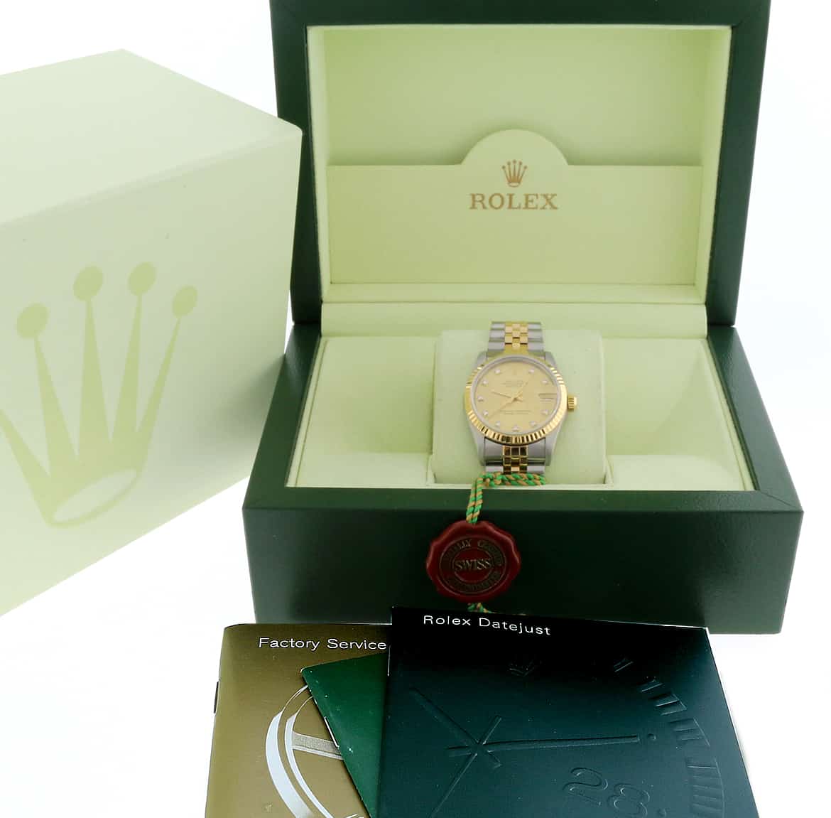 Rolex Datejust 2-Tone 18K Yellow Gold/Stainless Steel Original Champagne Diamond Dial 31mm Womens Jubilee Watch 68273 - Image 3