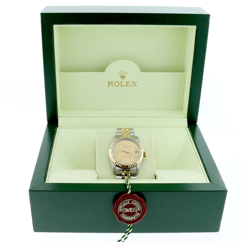 Rolex Datejust 2-Tone 18K Yellow Gold/Stainless Steel Original Champagne Roman Dial 31mm Womens Jubilee Watch 68273 - Image 3