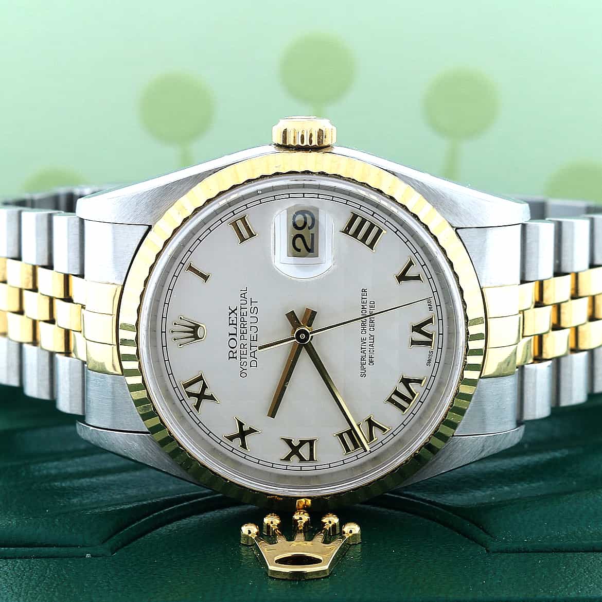 Rolex Datejust 2-Tone 18K Yellow Gold/Stainless Steel Original Ivory Pyramid Roman Dial 34MM Automatic Watch 16233 - Image 2