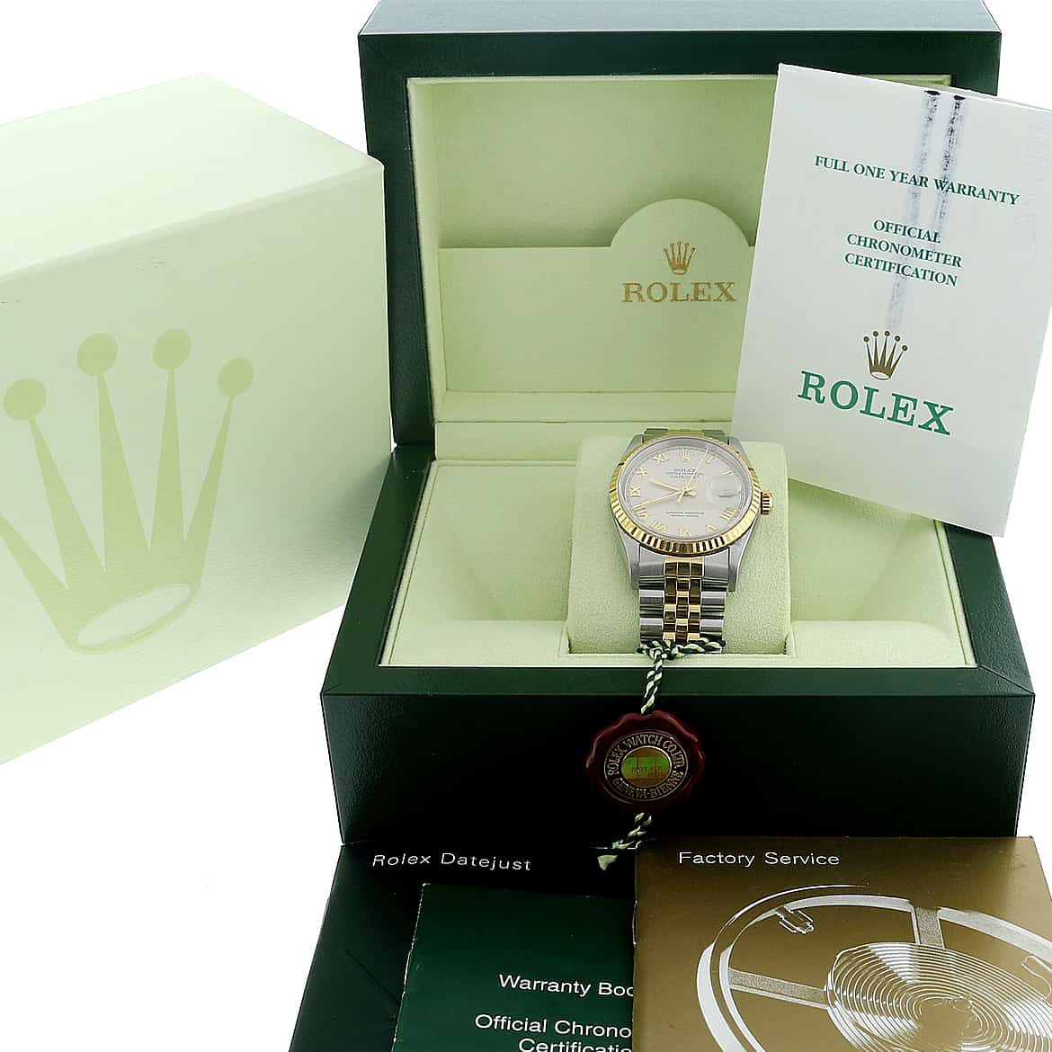 Rolex Datejust 2-Tone 18K Yellow Gold/Stainless Steel Original Ivory Pyramid Roman Dial 34MM Automatic Watch 16233 - Image 3