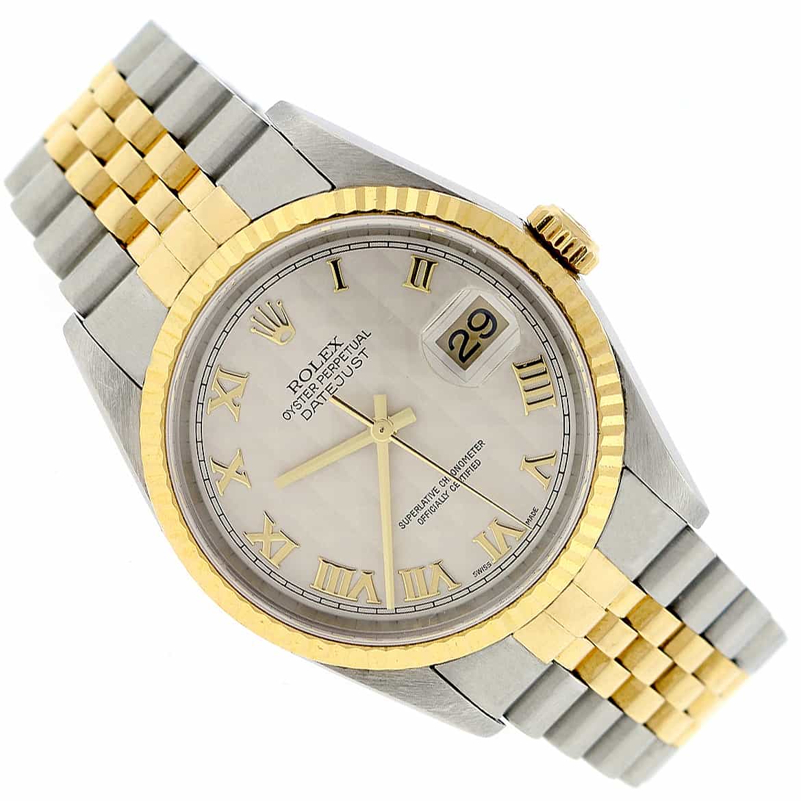 Rolex Datejust 2-Tone 18K Yellow Gold/Stainless Steel Original Ivory Pyramid Roman Dial 34MM Automatic Watch 16233 - Image 4