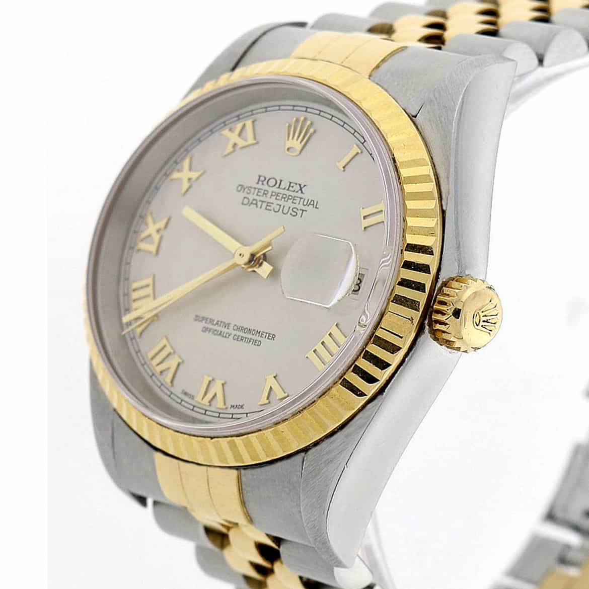 Rolex Datejust 2-Tone 18K Yellow Gold/Stainless Steel Original Ivory Pyramid Roman Dial 34MM Automatic Watch 16233 - Image 5