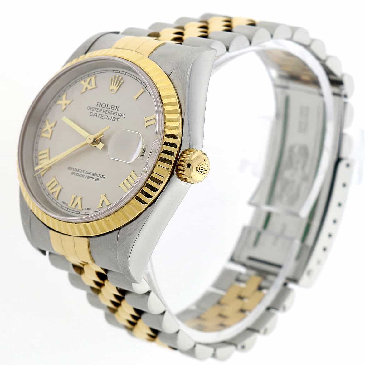 Rolex Datejust 2-Tone 18K Yellow Gold/Stainless Steel Original Ivory Pyramid Roman Dial 34MM Automatic Watch 16233 - Image 7