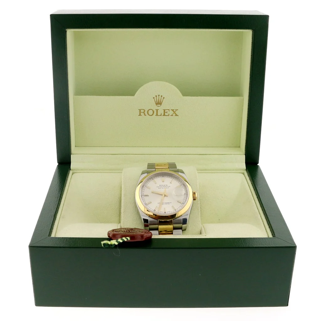 Rolex Datejust 2-Tone 18K Yellow Gold/Stainless Steel Original Silver Stick Dial 36MM Mens Oyster Watch 116203 - Image 2
