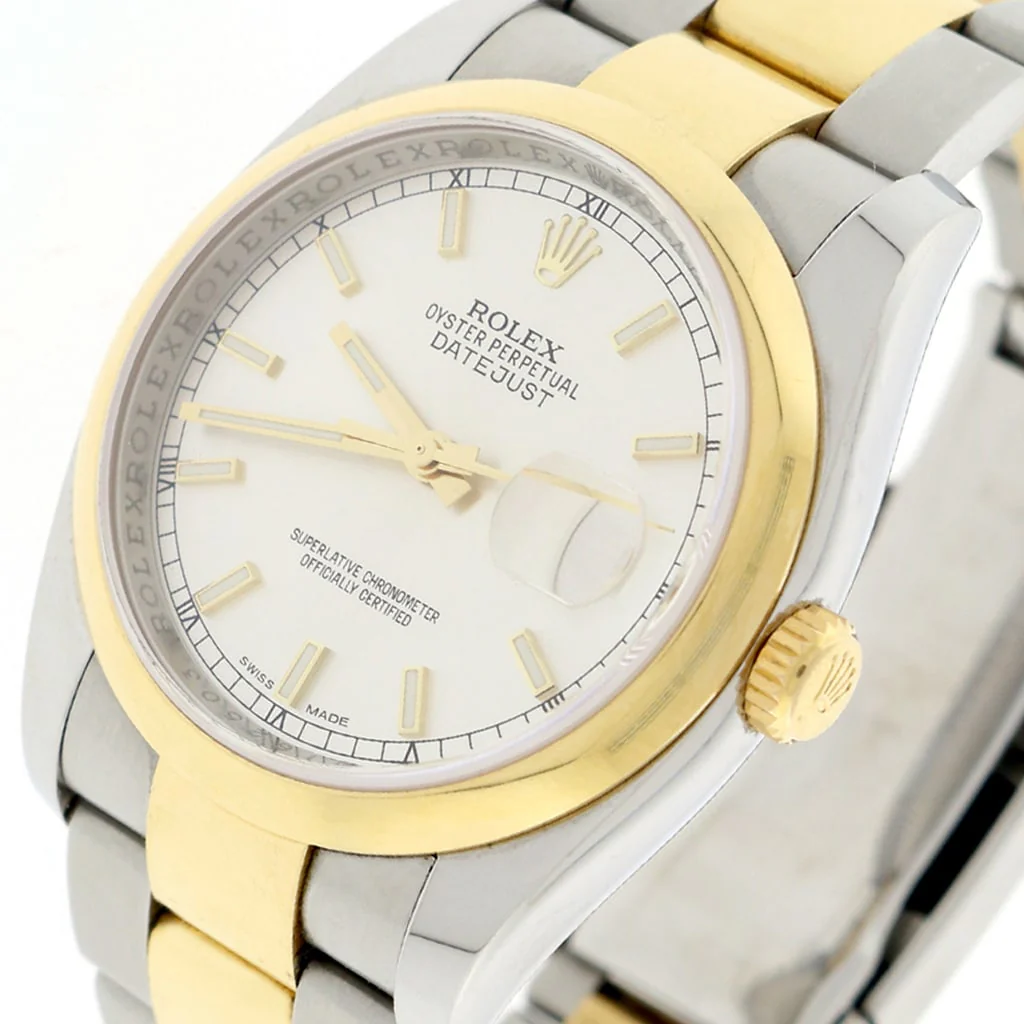 Rolex Datejust 2-Tone 18K Yellow Gold/Stainless Steel Original Silver Stick Dial 36MM Mens Oyster Watch 116203 - Image 3