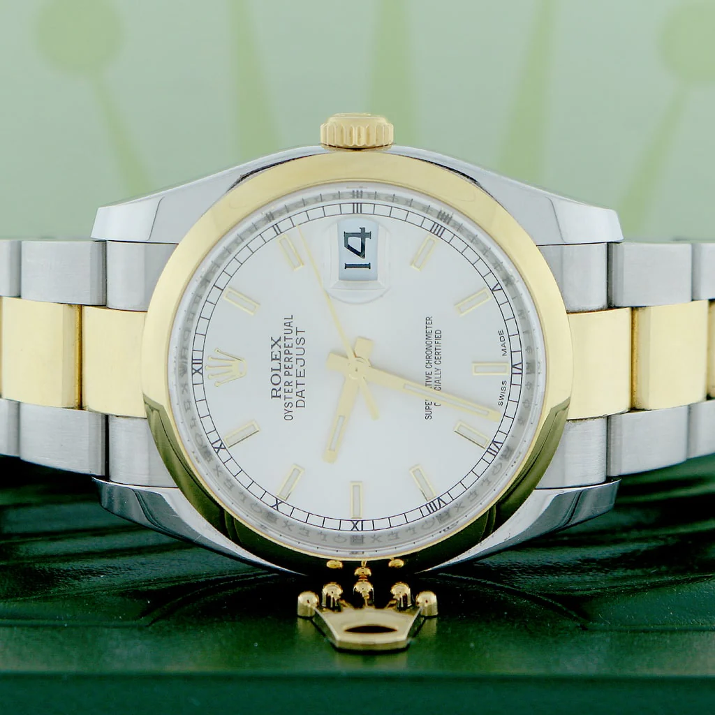 Rolex Datejust 2-Tone 18K Yellow Gold/Stainless Steel Original Silver Stick Dial 36MM Mens Oyster Watch 116203 - Image 4