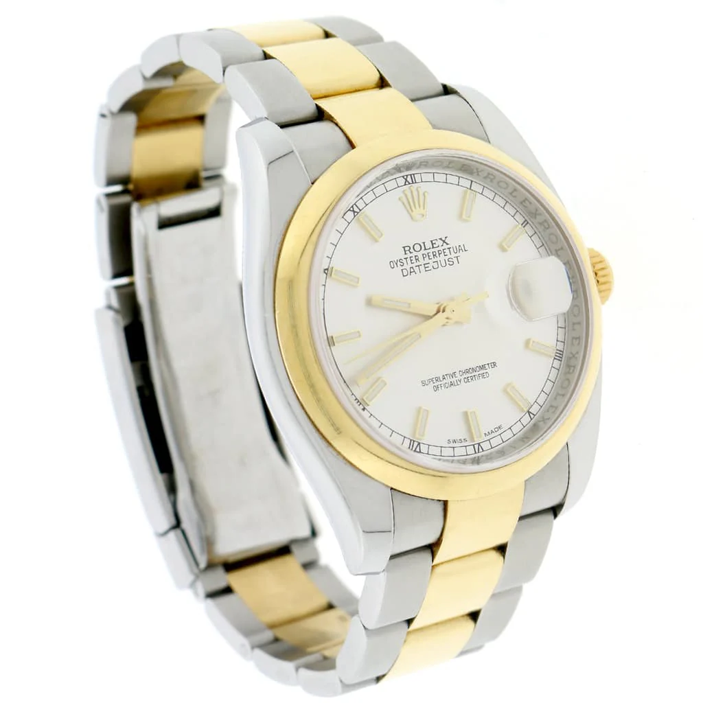 Rolex Datejust 2-Tone 18K Yellow Gold/Stainless Steel Original Silver Stick Dial 36MM Mens Oyster Watch 116203 - Image 6