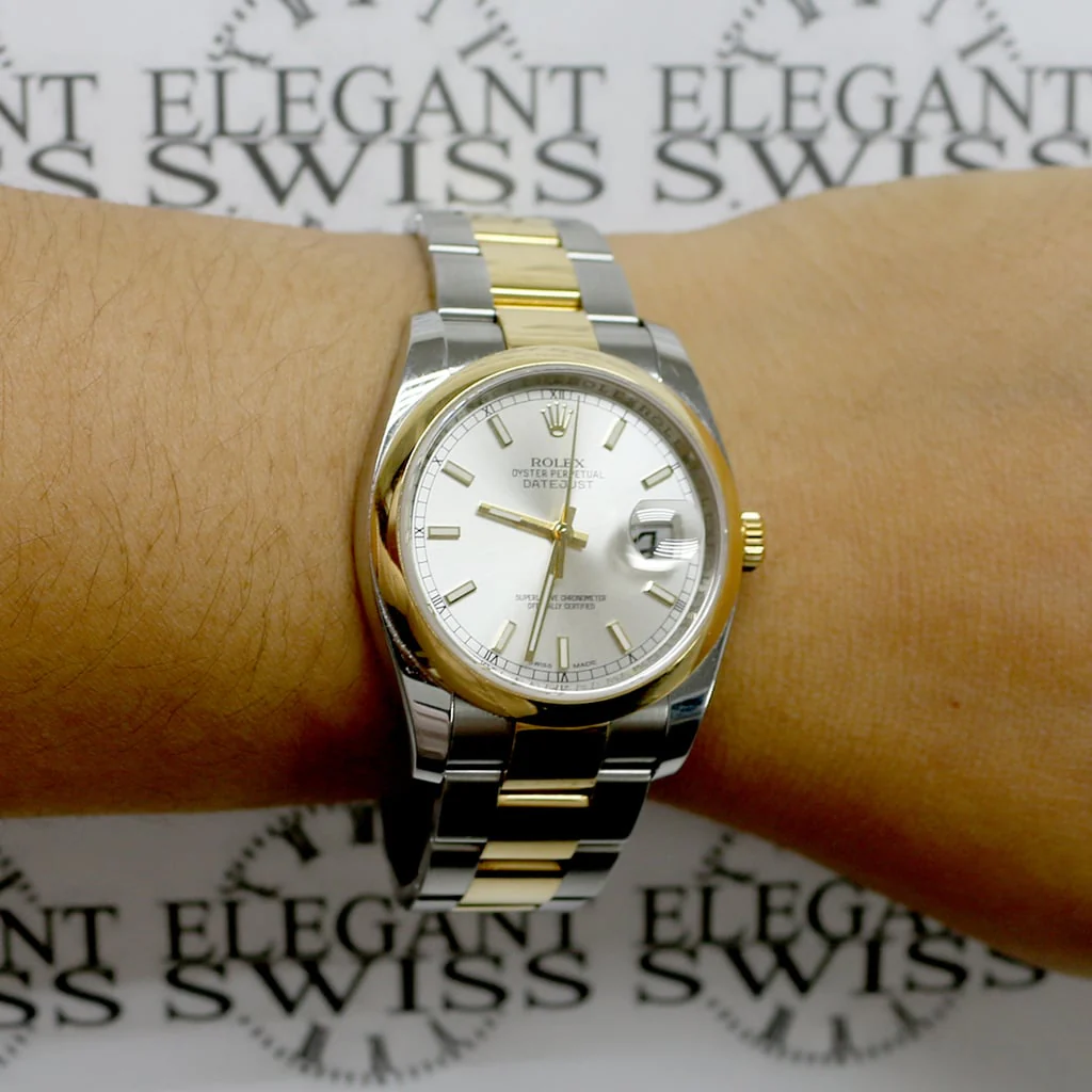 Rolex Datejust 2-Tone 18K Yellow Gold/Stainless Steel Original Silver Stick Dial 36MM Mens Oyster Watch 116203 - Image 7