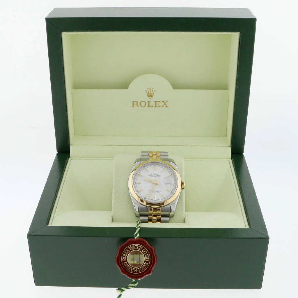 Rolex Datejust 2-Tone 18K Yellow Gold/Stainless Steel Original White Index Dial 36MM Jubilee Watch 116203 - Image 3