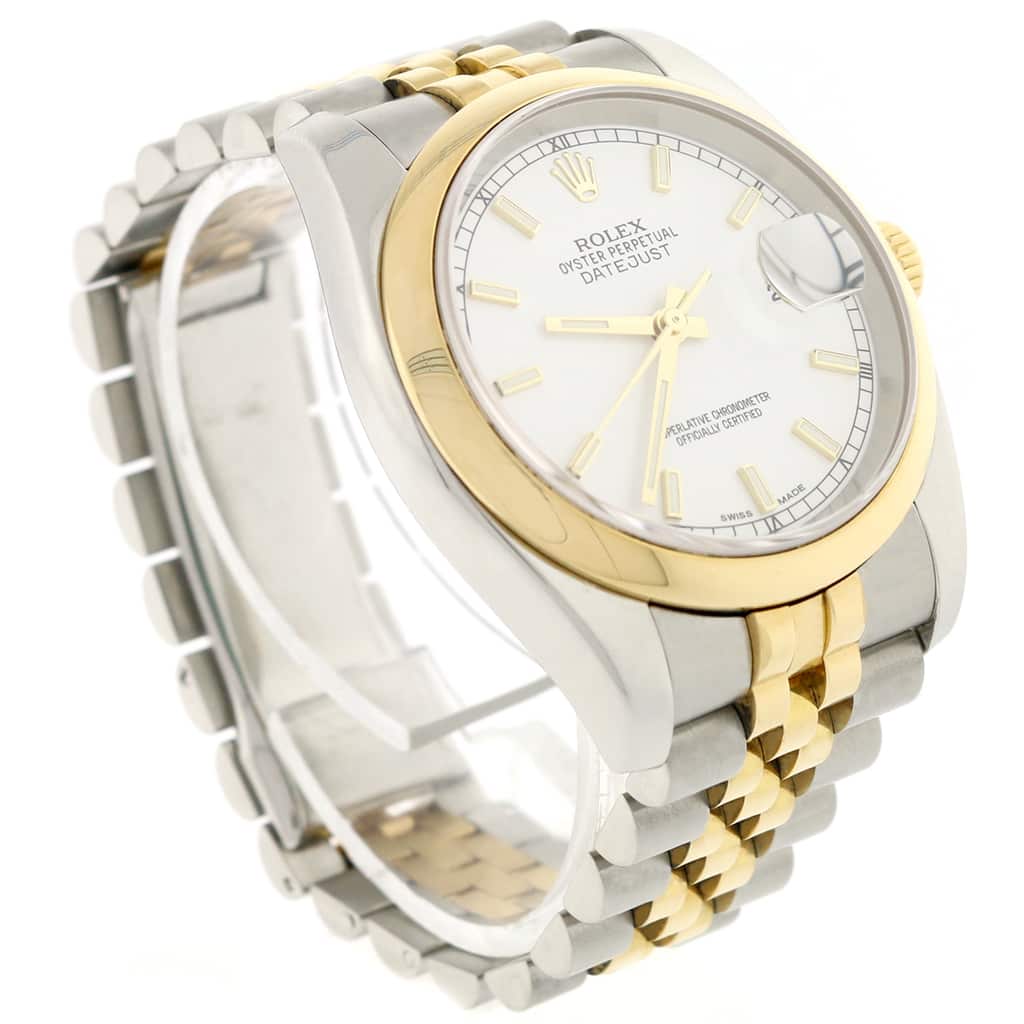 Rolex Datejust 2-Tone 18K Yellow Gold/Stainless Steel Original White Index Dial 36MM Jubilee Watch 116203 - Image 4