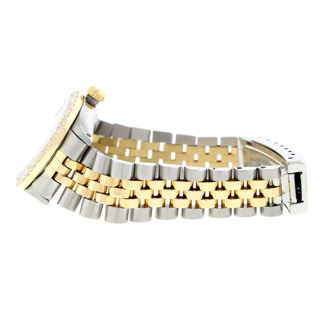 Rolex Datejust 2-Tone 18K Yellow Gold/Stainless Steel Original White Roman Dial 31mm Womens Jubilee Watch 68273 w/Diamond Bezel - Image 6