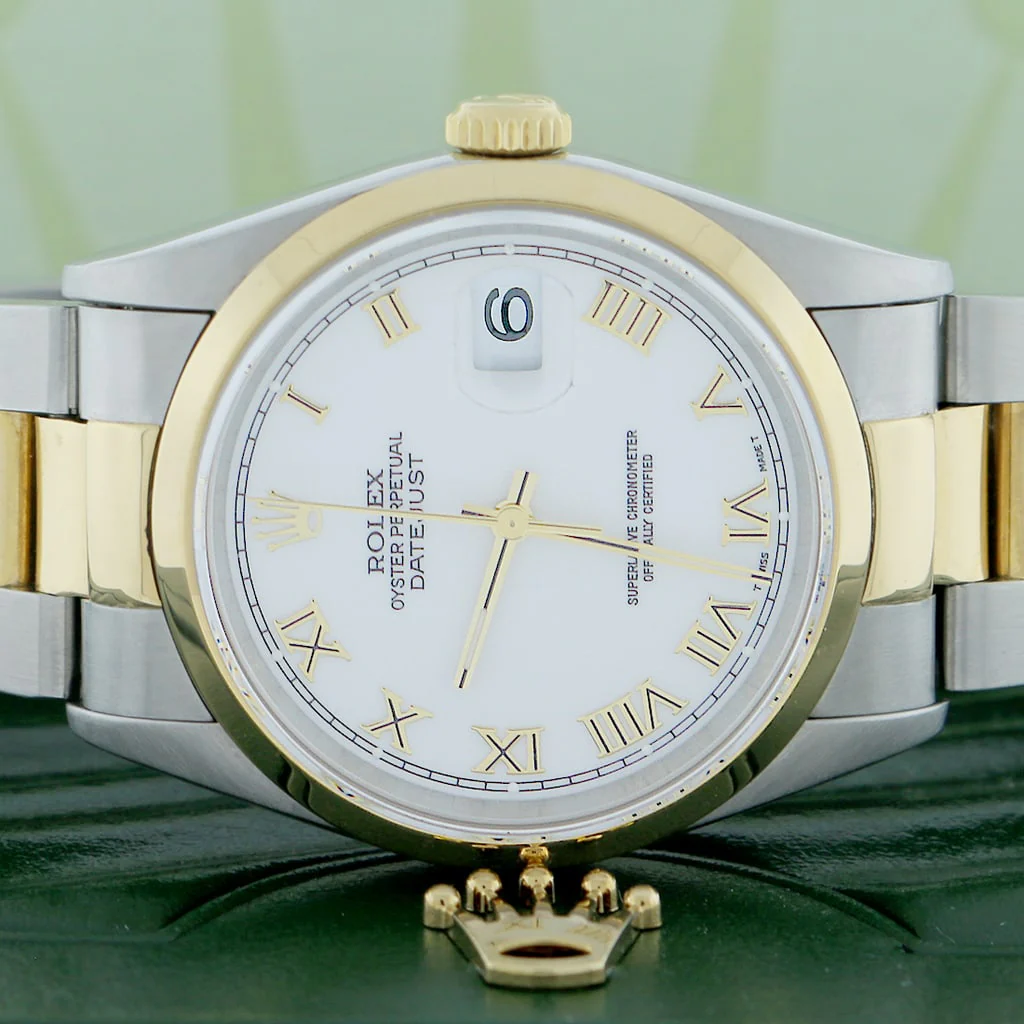 Rolex Datejust 2-Tone 18K Yellow Gold/Stainless Steel White Roman Dial 36MM Mens Oyster Watch 16203 - Image 2