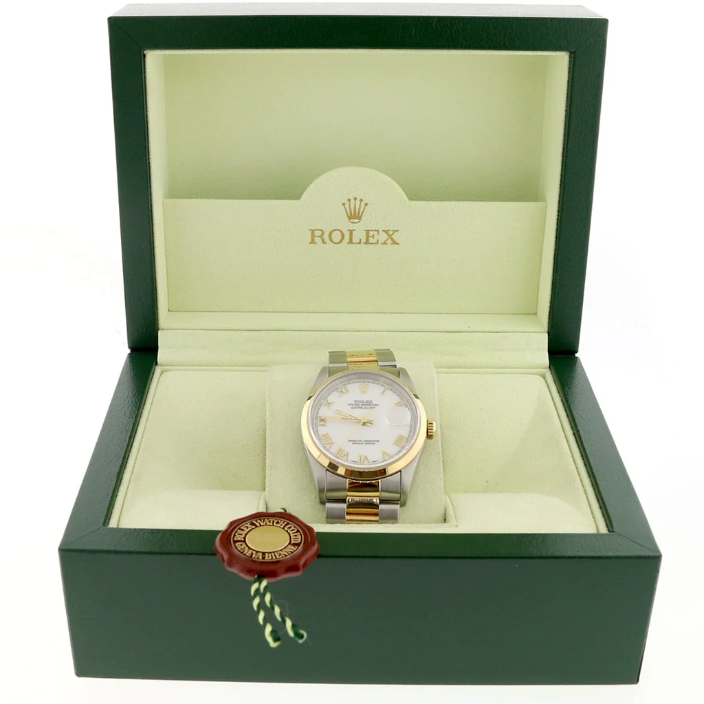 Rolex Datejust 2-Tone 18K Yellow Gold/Stainless Steel White Roman Dial 36MM Mens Oyster Watch 16203 - Image 3