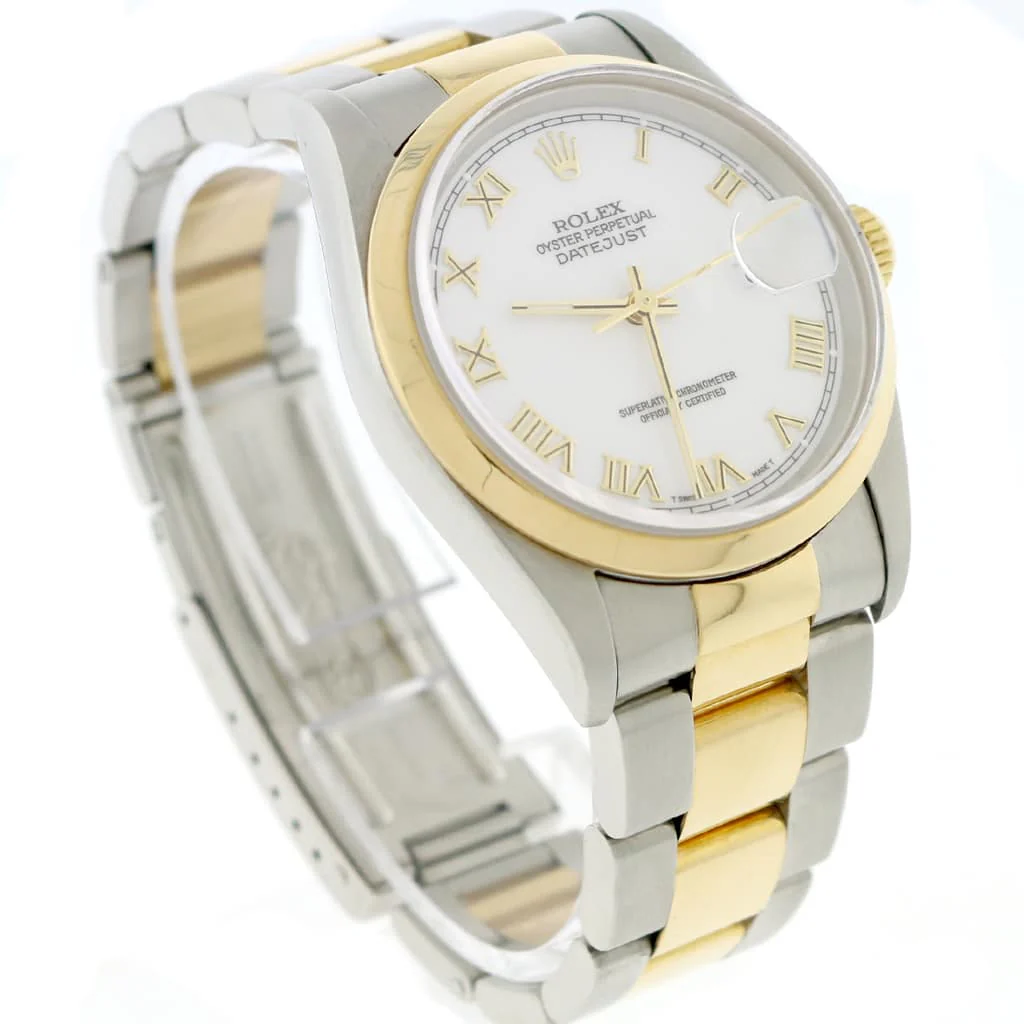 Rolex Datejust 2-Tone 18K Yellow Gold/Stainless Steel White Roman Dial 36MM Mens Oyster Watch 16203 - Image 4
