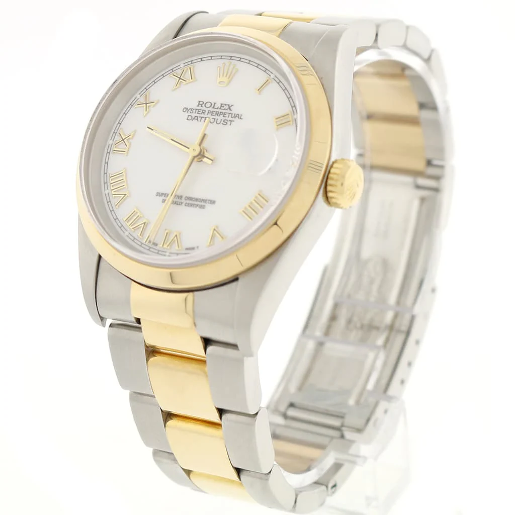 Rolex Datejust 2-Tone 18K Yellow Gold/Stainless Steel White Roman Dial 36MM Mens Oyster Watch 16203 - Image 5