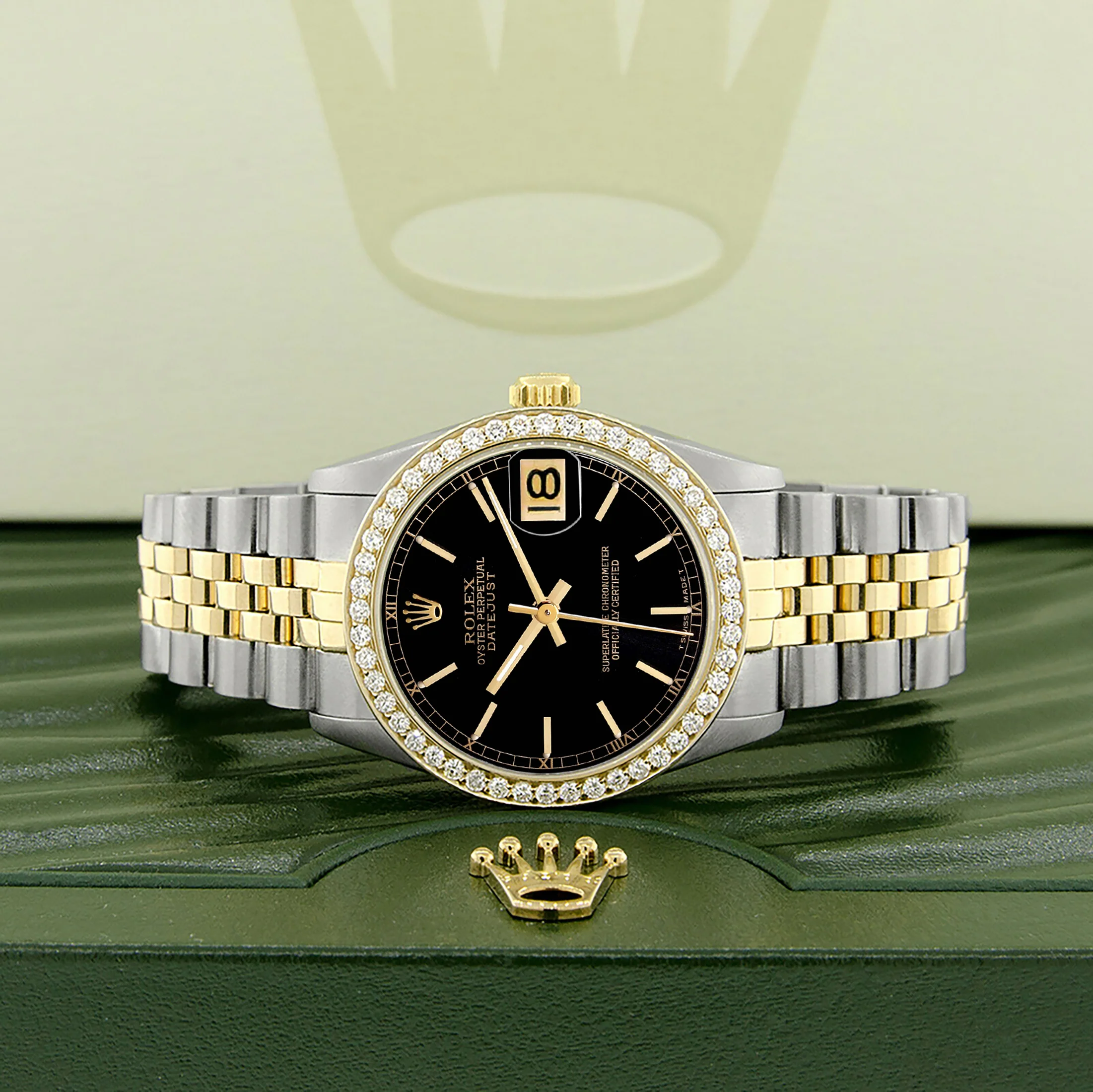 Rolex Datejust 2-tone 31mm 68273 Black Index Track Dial Watch With 0.95ct Diamond Bezel - Image 3