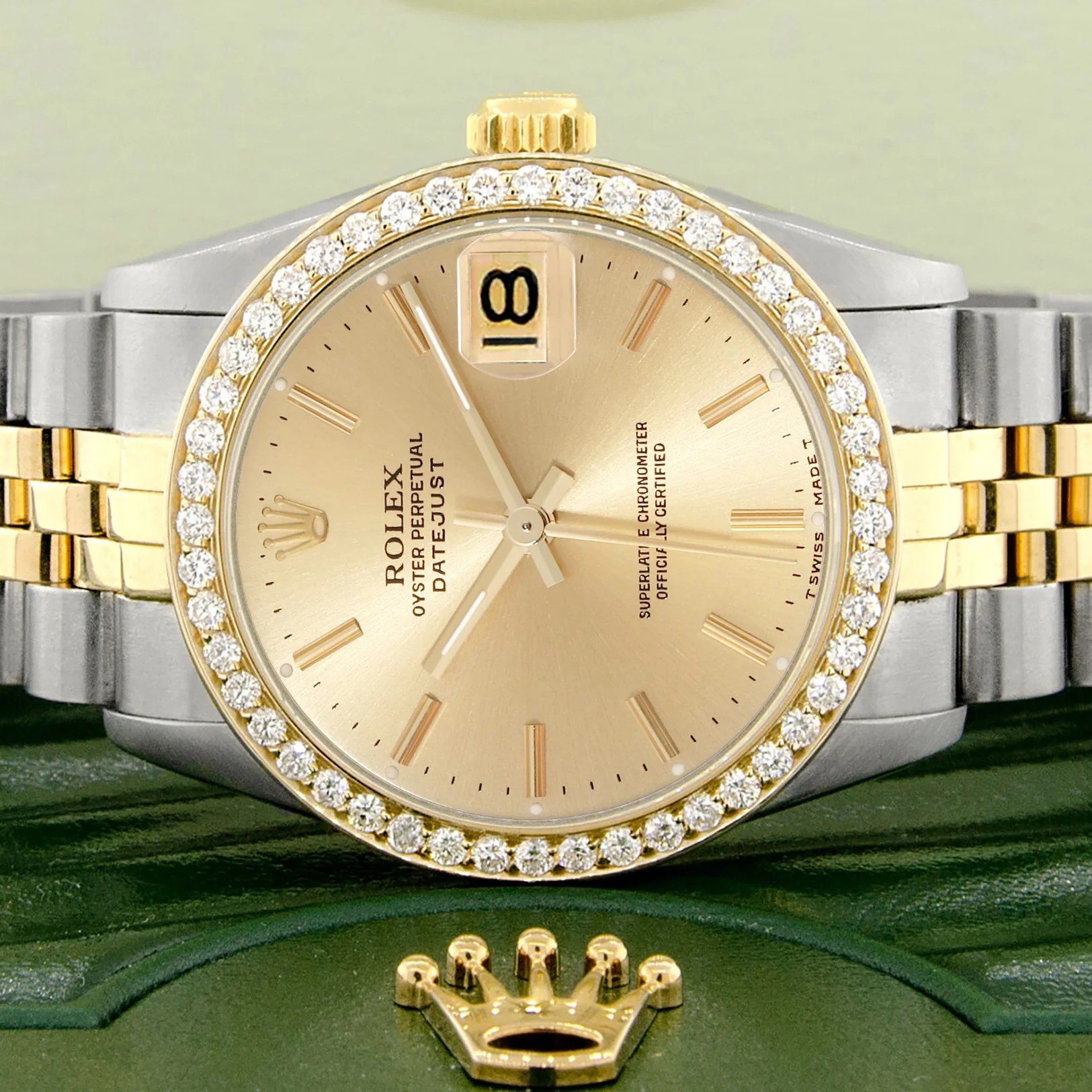 Rolex Datejust 2-tone 31mm 68273 Champagne Index Dial Watch With 0.95ct Diamond Bezel