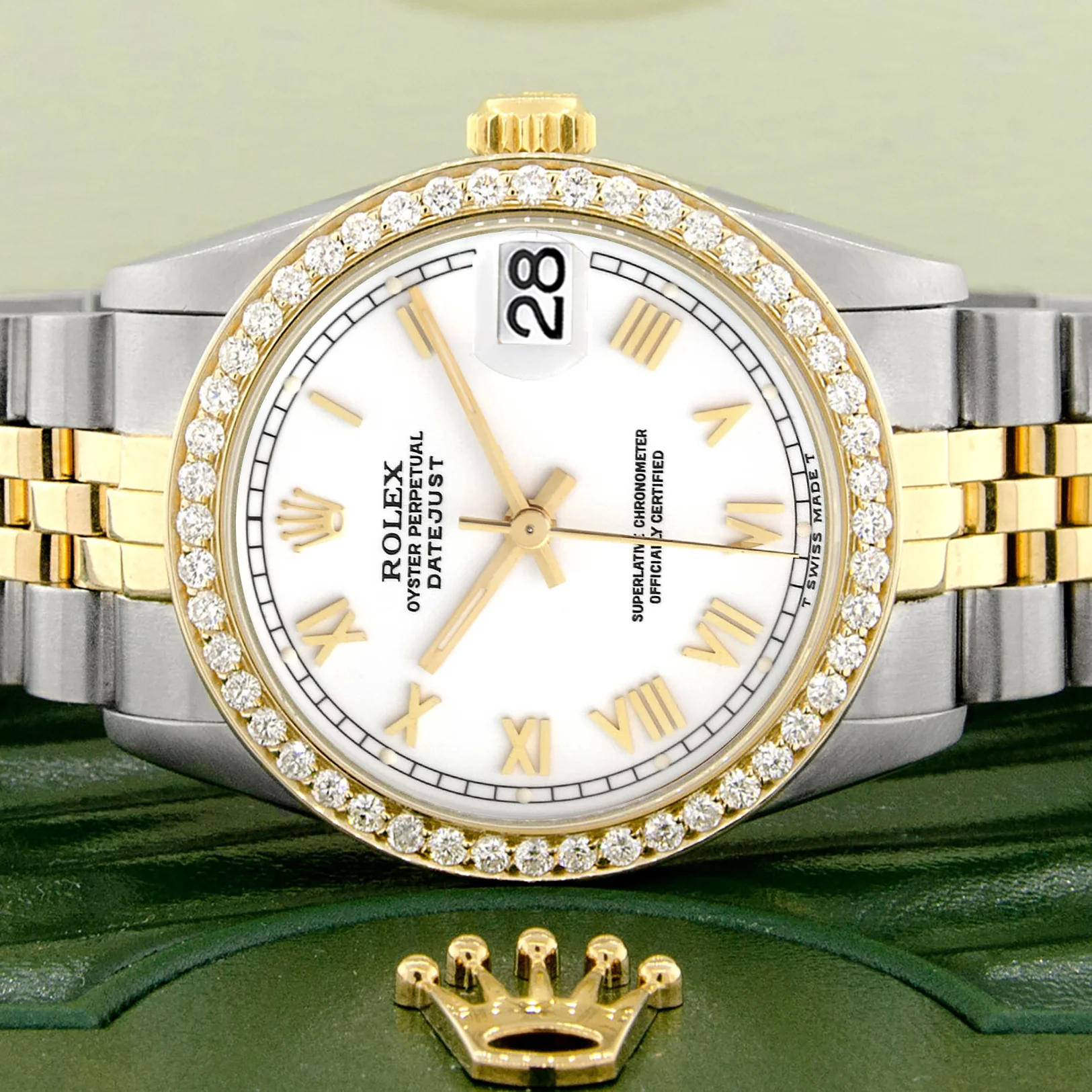 Rolex Datejust 2-tone 31mm 68273 White Roman Dial Watch With 0.95ct Diamond Bezel