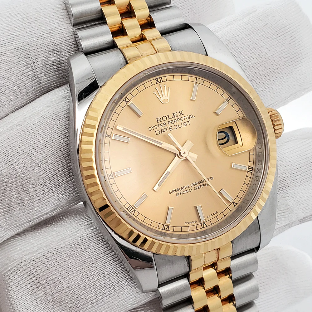 Rolex Datejust 2-Tone 36mm Champagne Dial Yellow Gold And Steel Jubilee Watch 116233 Box Papers - Image 2