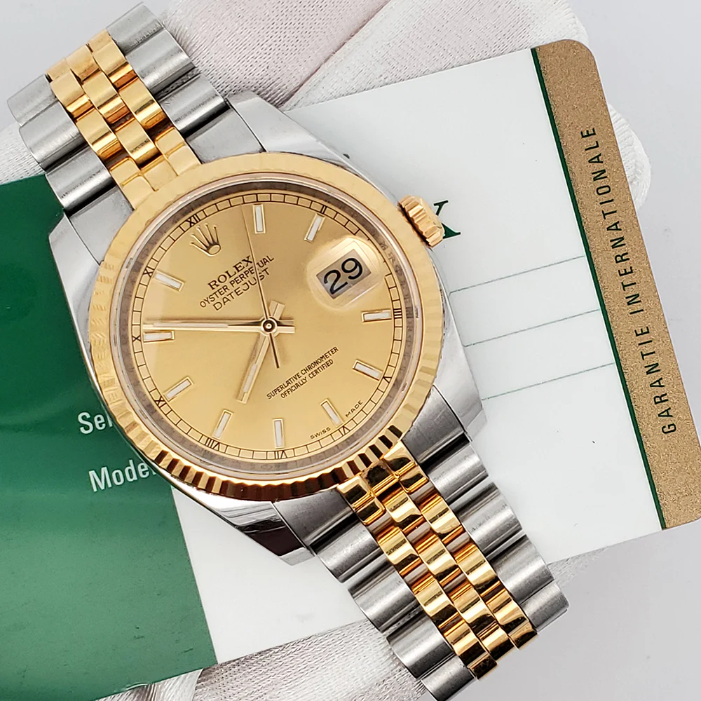 Rolex Datejust 2-Tone 36mm Champagne Dial Yellow Gold And Steel Jubilee Watch 116233 Box Papers - Image 3