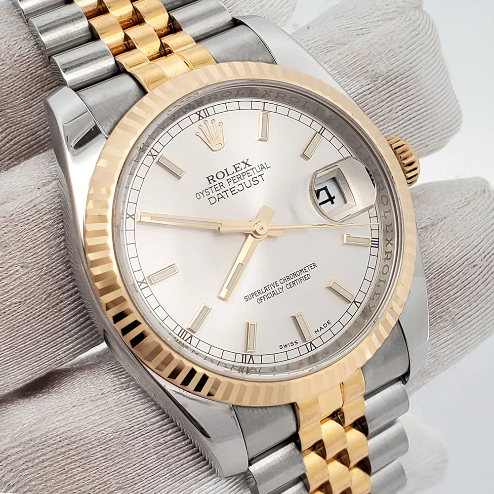 Rolex Datejust 2-Tone 36mm Silver Dial Yellow Gold And Steel Jubilee Watch 116233 Box Papers - Image 2