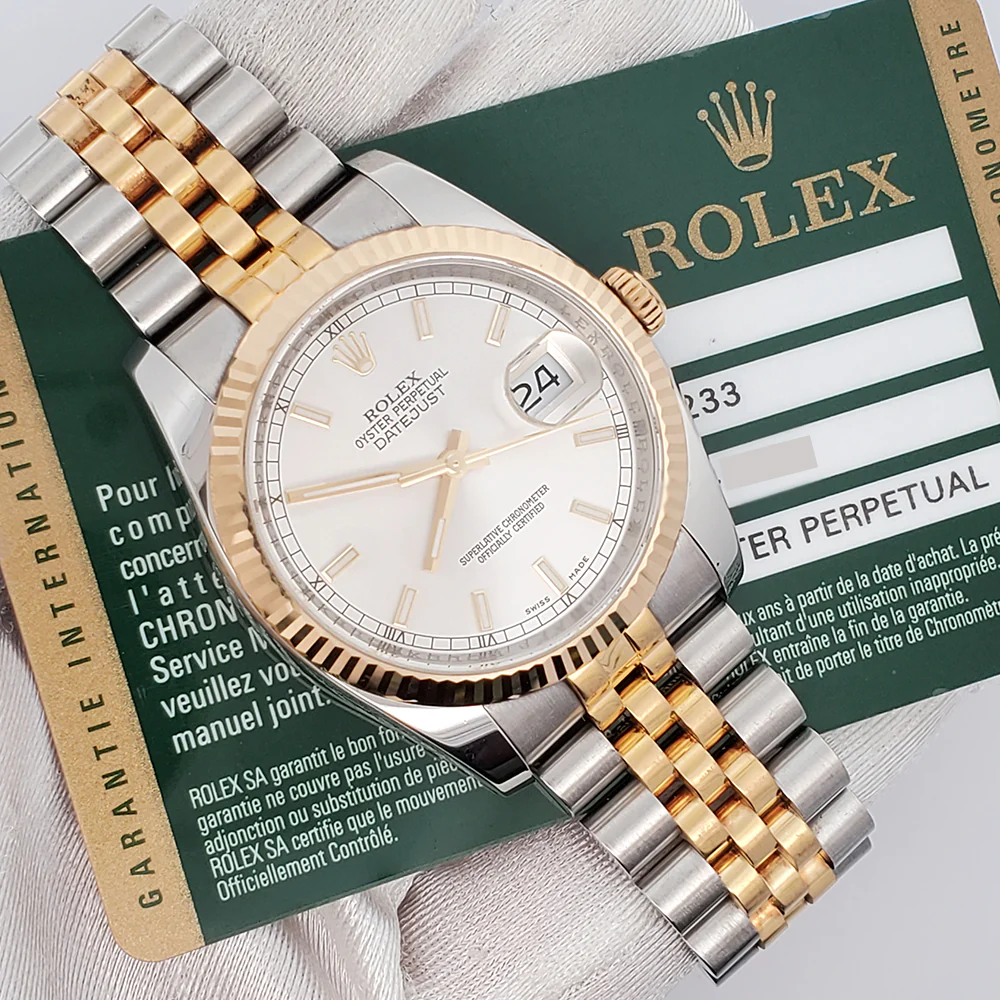Rolex Datejust 2-Tone 36mm Silver Dial Yellow Gold And Steel Jubilee Watch 116233 Box Papers - Image 3