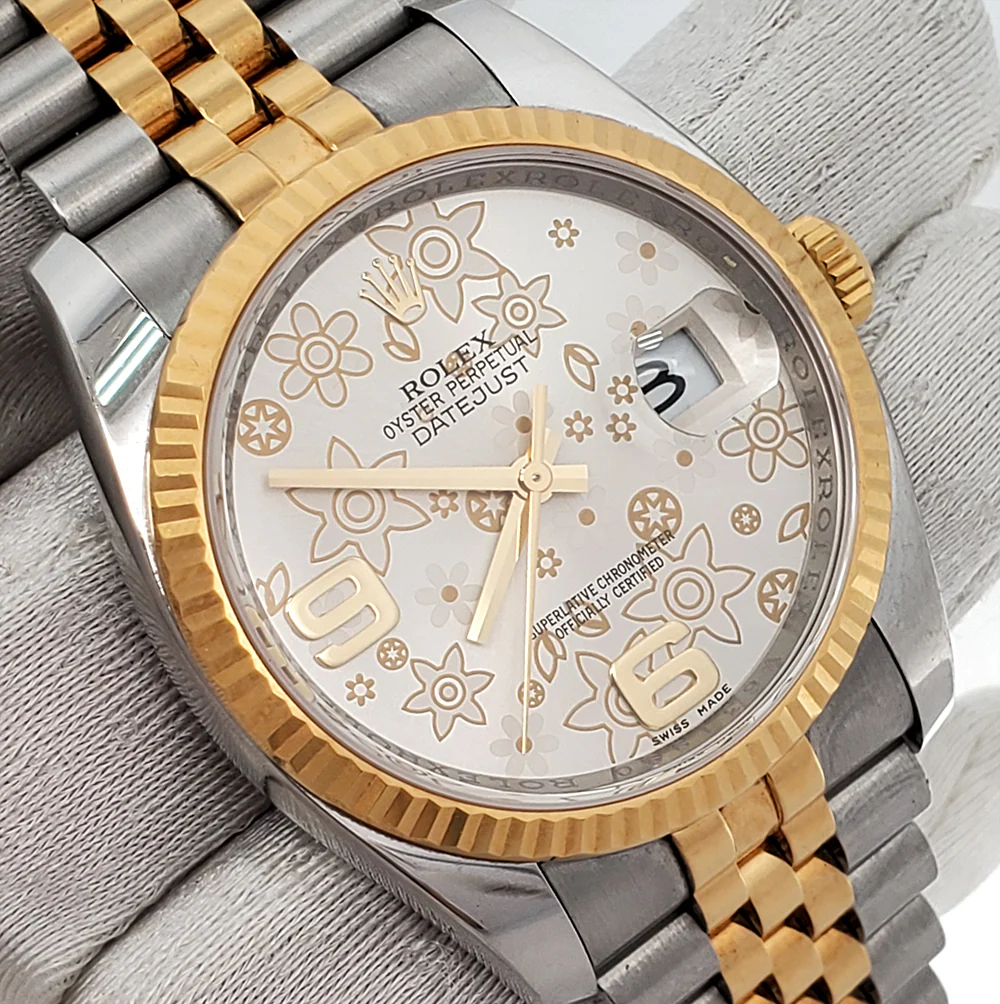 Rolex Datejust 2-Tone 36mm Silver Floral Yellow gold/Steel Jubilee Watch 116233 Box Papers - Image 3