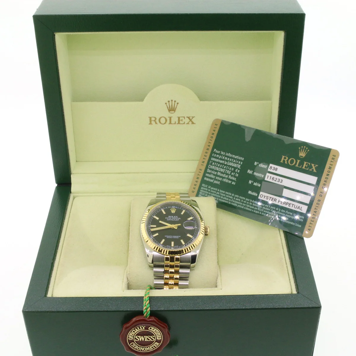 Rolex Datejust 2-Tone Black Dial 36mm Jubilee Watch 116233 Box Papers - Image 3