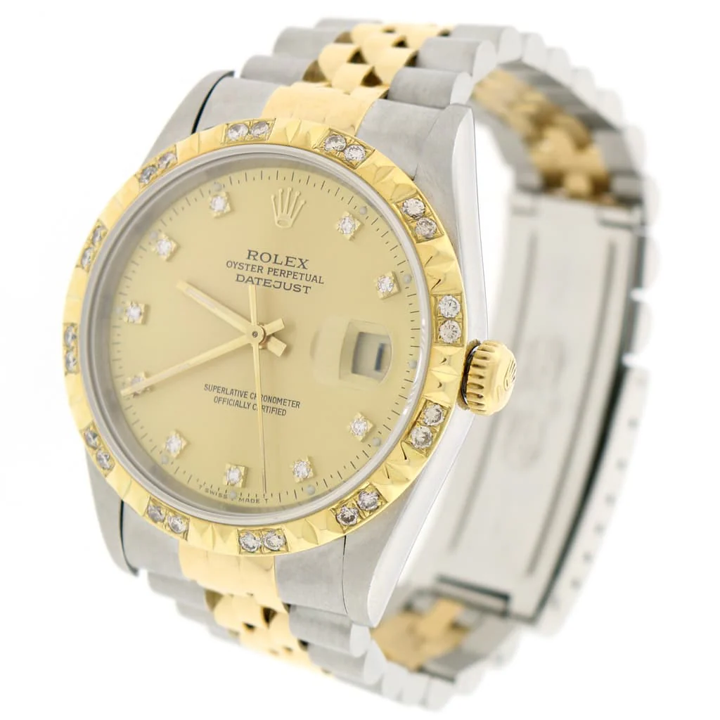 Rolex Datejust 2-Tone Yellow Gold/Stainless Steel Factory Champagne Diamond Dial 36MM Jubilee Watch 16233 w/Diamond Bezel - Image 4