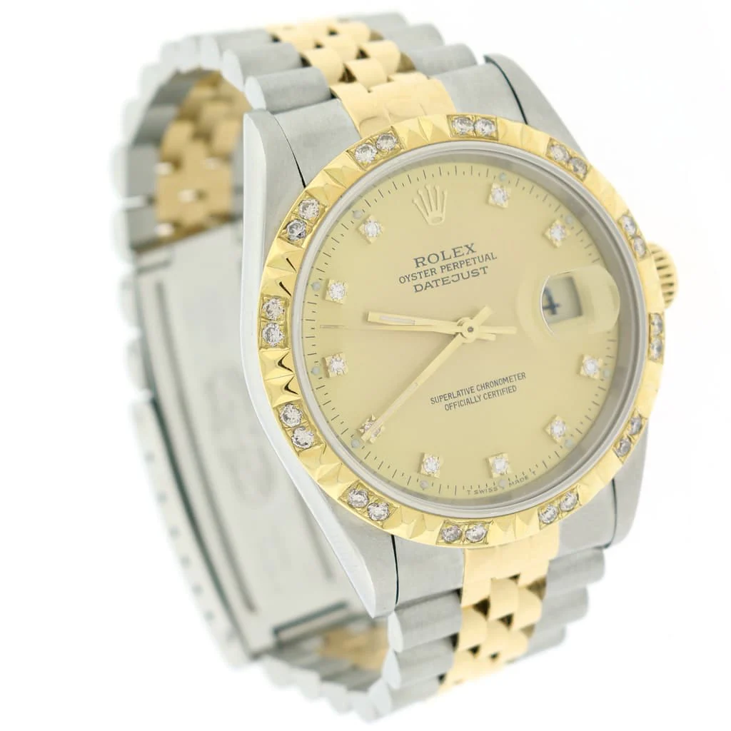 Rolex Datejust 2-Tone Yellow Gold/Stainless Steel Factory Champagne Diamond Dial 36MM Jubilee Watch 16233 w/Diamond Bezel - Image 5