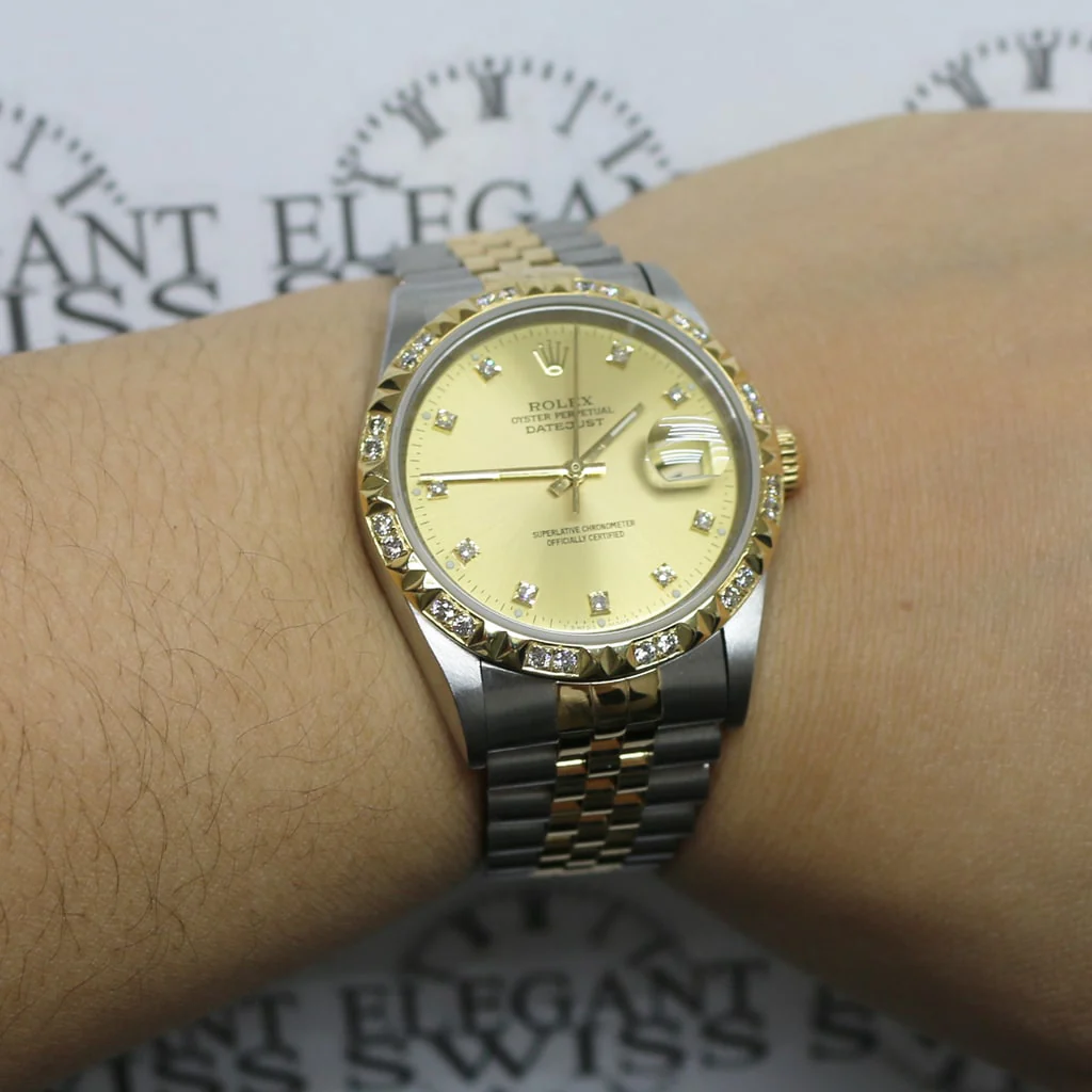 Rolex Datejust 2-Tone Yellow Gold/Stainless Steel Factory Champagne Diamond Dial 36MM Jubilee Watch 16233 w/Diamond Bezel - Image 6