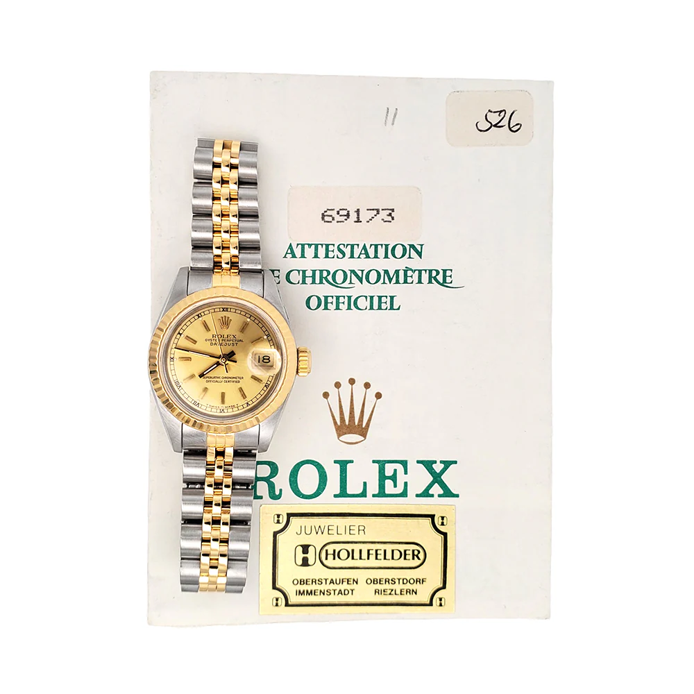 Rolex Datejust 2-tone Yellow Gold/Steel Champagne Index Jubilee 26mm Watch 69173 Papers - Image 3