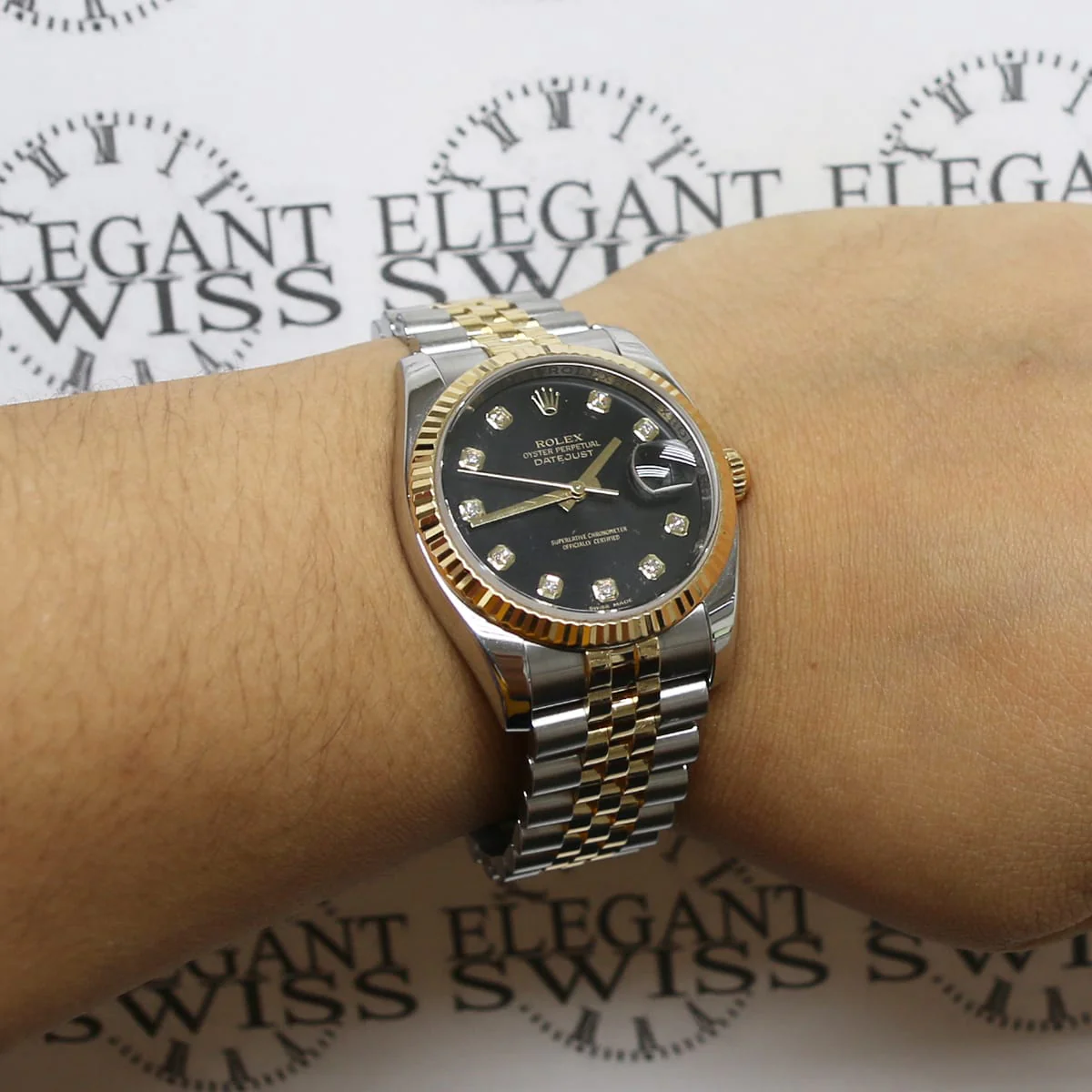 Rolex Datejust 2-Tone Yellow Gold/Steel Jubilee Factory Black Diamond Dial 36MM Automatic Mens Watch 116233 - Image 2