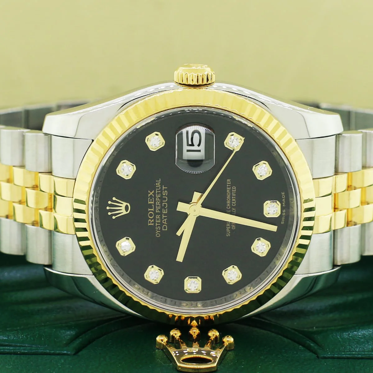 Rolex Datejust 2-Tone Yellow Gold/Steel Jubilee Factory Black Diamond Dial 36MM Automatic Mens Watch 116233 - Image 3