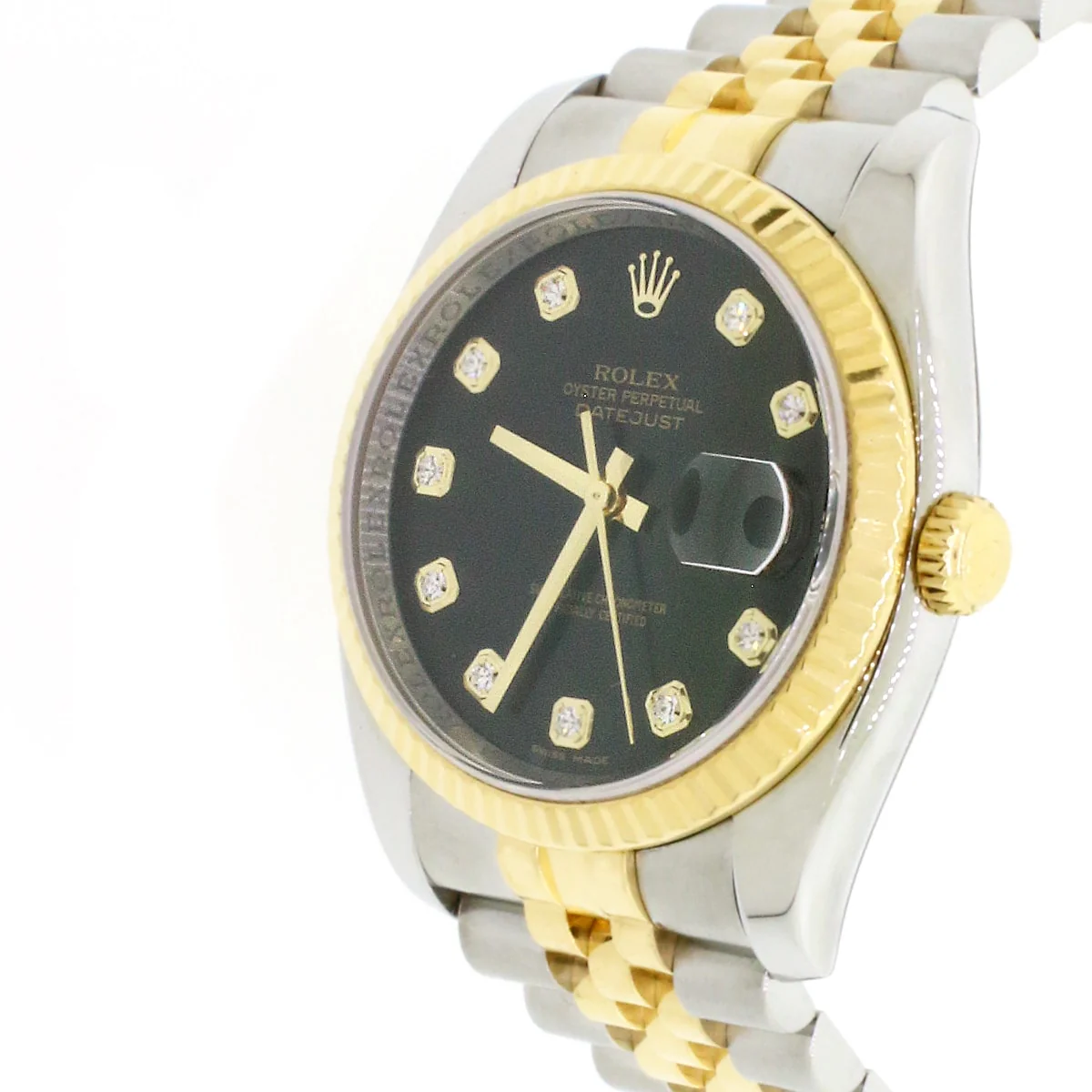 Rolex Datejust 2-Tone Yellow Gold/Steel Jubilee Factory Black Diamond Dial 36MM Automatic Mens Watch 116233 - Image 7