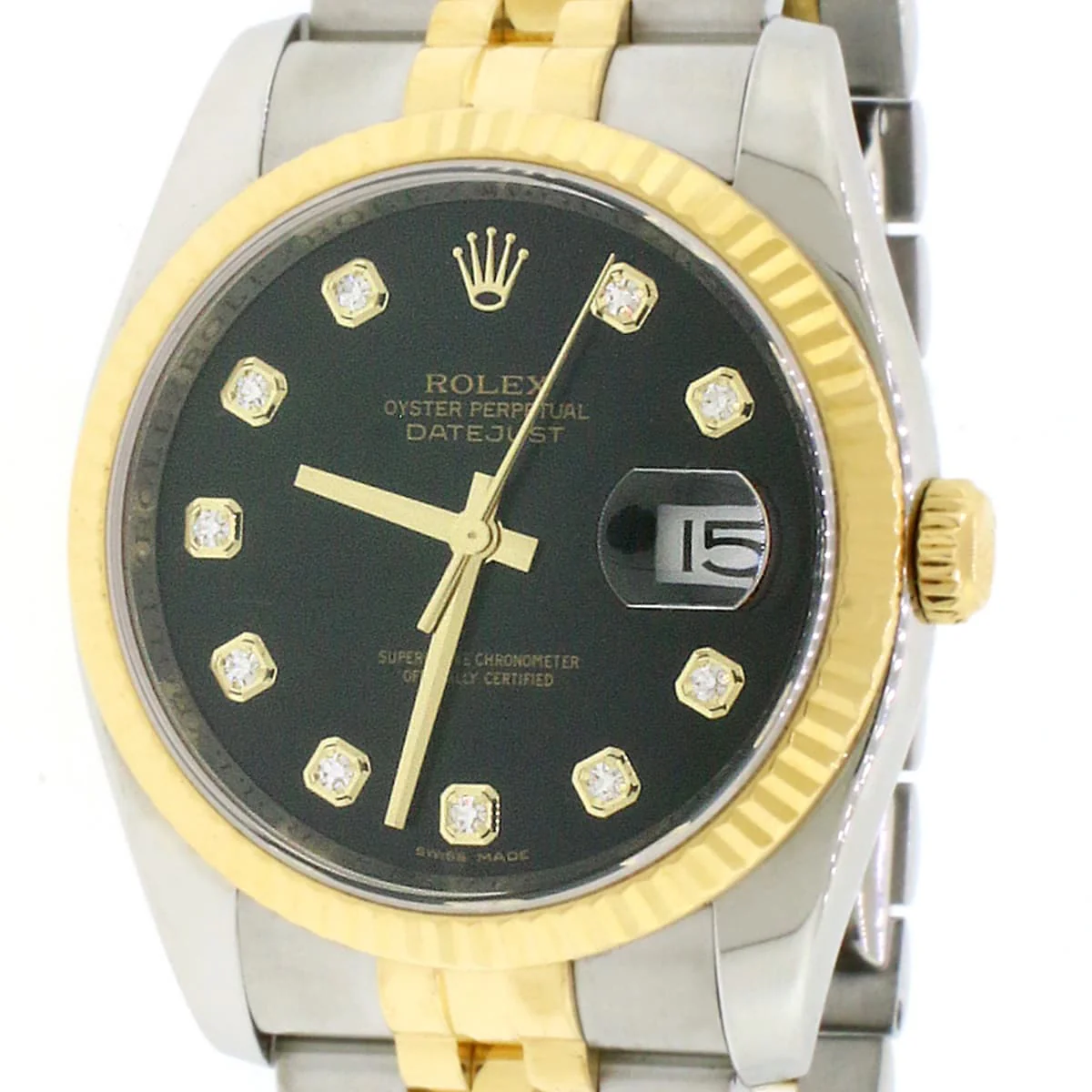 Rolex Datejust 2-Tone Yellow Gold/Steel Jubilee Factory Black Diamond Dial 36MM Automatic Mens Watch 116233 - Image 8