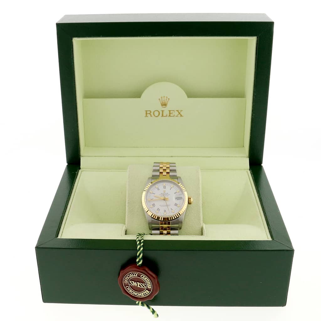 Rolex Datejust 2-Tone Yellow Gold/Stainless Steel Original White Roman Dial 31MM Jubilee Watch 68273 - Image 3