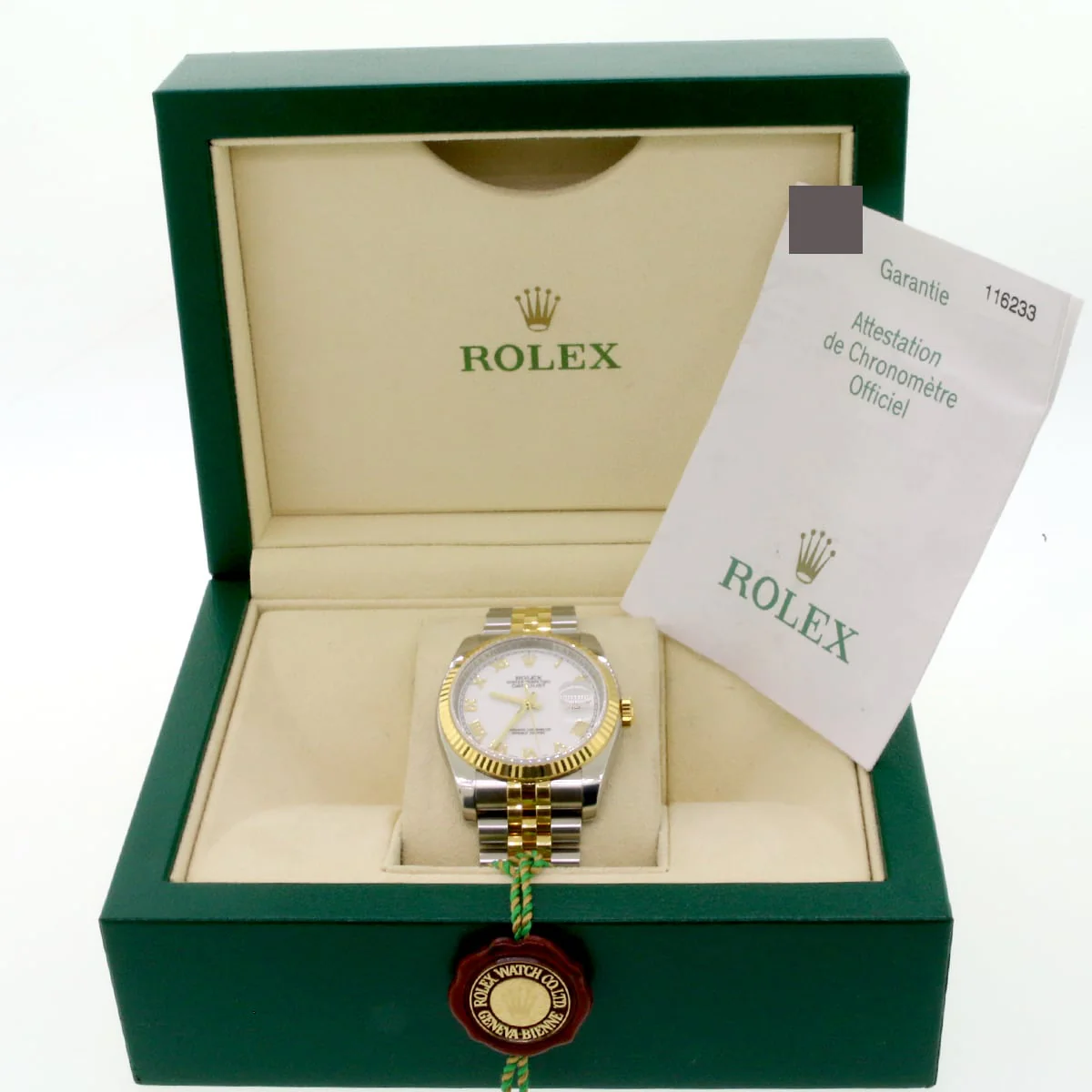 Rolex Datejust 2-Tone Yellow Gold/Stainless Steel Original White Roman Dial 36MM Jubilee Watch 116233 w/ Box Papers - Image 4