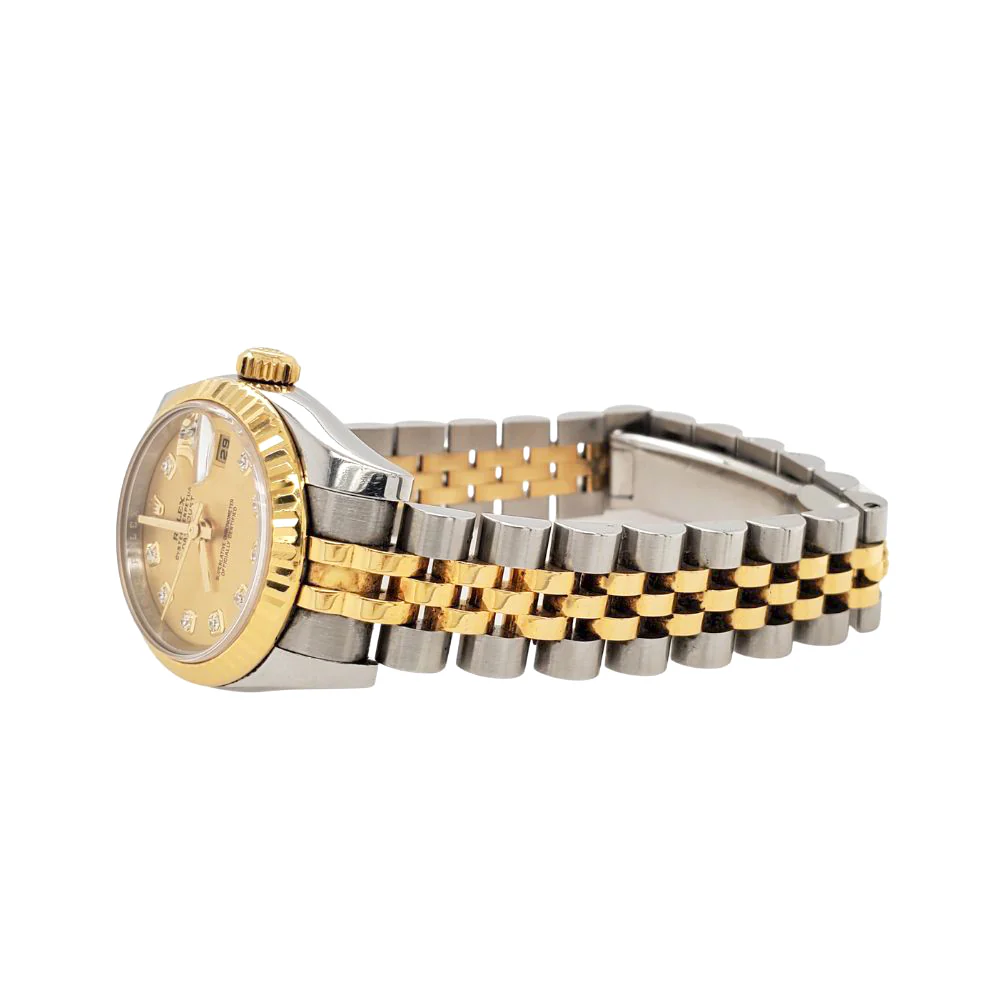 Rolex Datejust 26mm 179173 Factory Champagne Diamond Dial Yellow Gold Fluted Bezel Watch Box Papers - Image 4