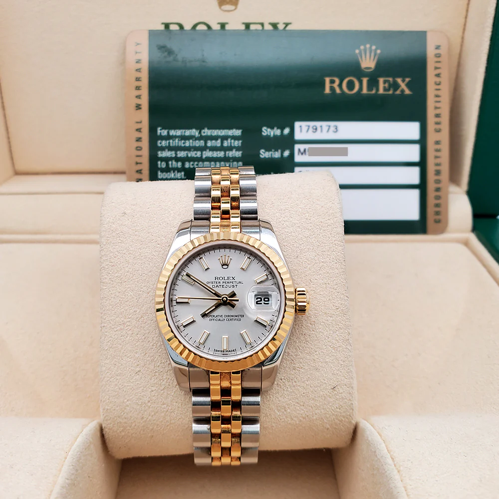 Rolex Datejust 26mm 179173 Silver Index Dial Yellow Gold Fluted Bezel Watch Box Papers - Image 3