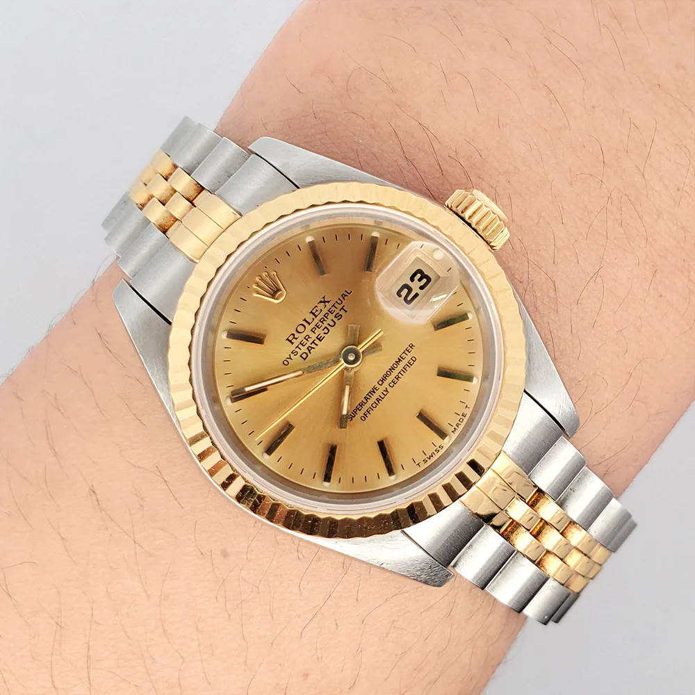 Rolex Datejust 26mm 2-Tone Champagne Dial Yellow Gold/Steel Jubilee Watch 69173 - Image 3
