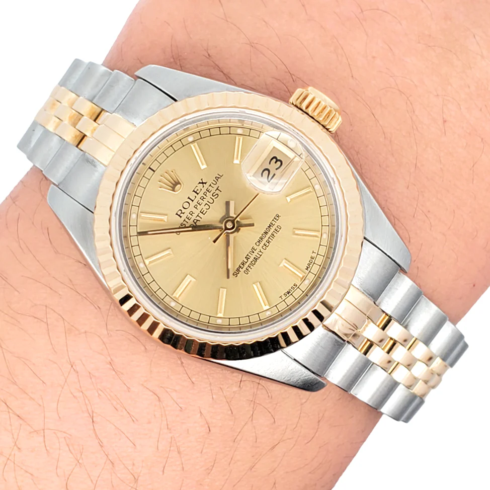 Rolex Datejust 26mm 2-Tone Champagne Dial Yellow Gold/Steel Jubilee Watch 69173 Box Papers