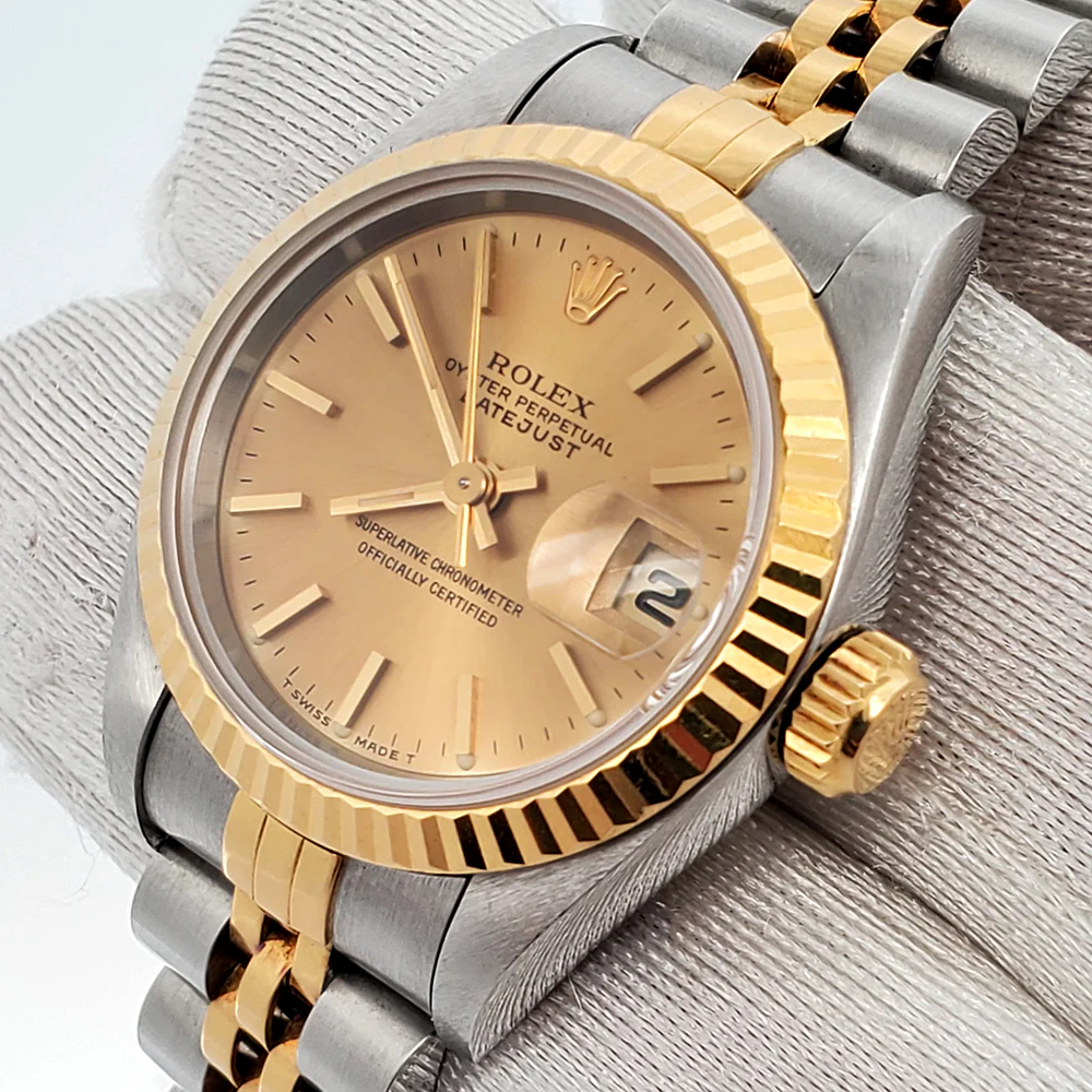 Rolex Datejust 26mm 2-Tone Champagne Stick Dial Yellow Gold/Steel Jubilee Watch 69173 - Image 2