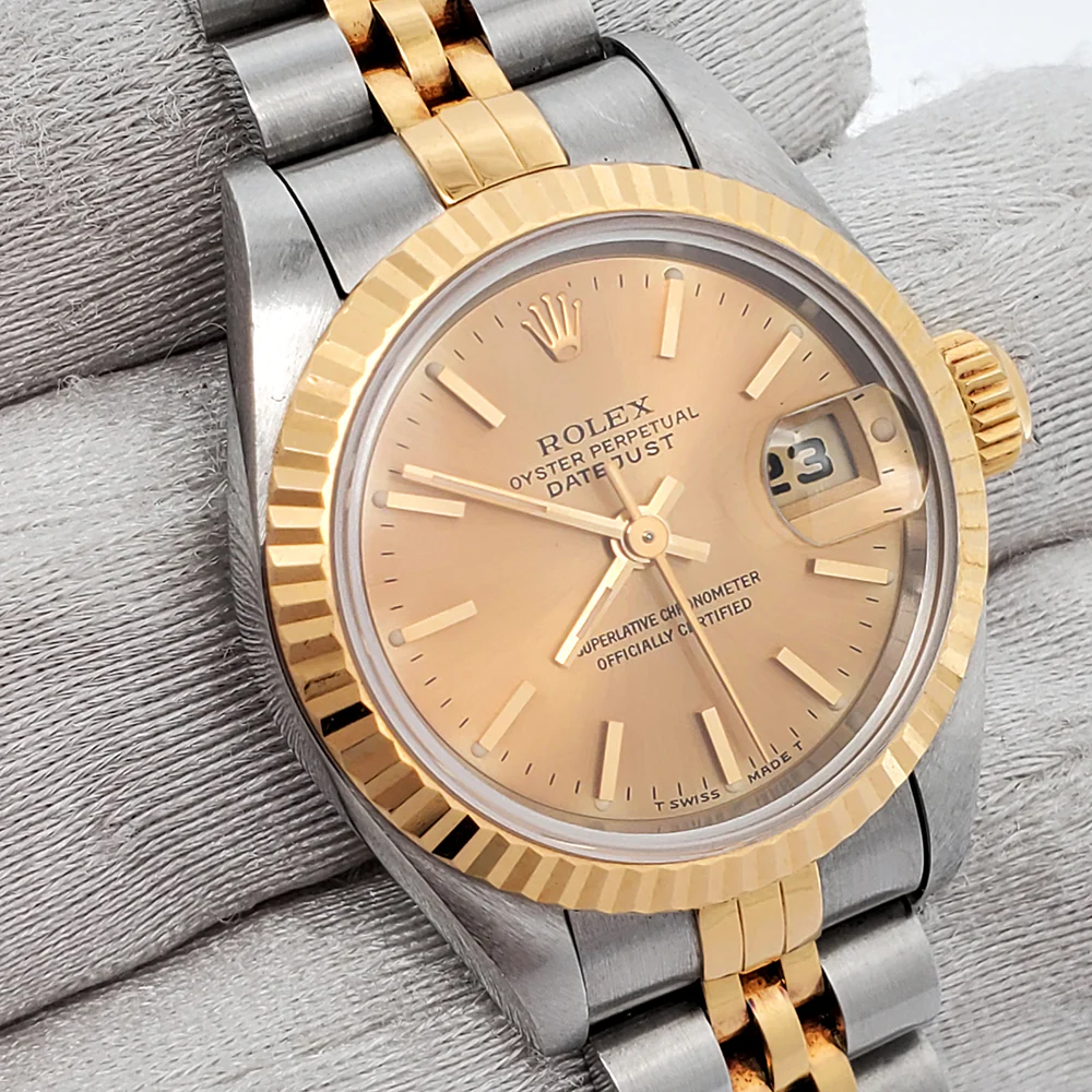 Rolex Datejust 26mm 2-Tone Champagne Stick Dial Yellow Gold/Steel Jubilee Watch 69173 - Image 3