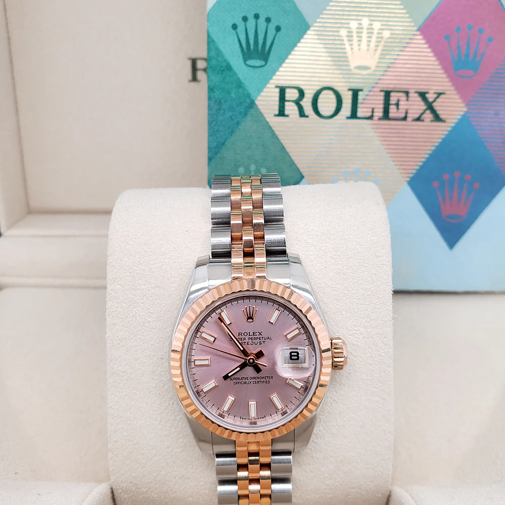 Rolex Datejust 26mm 2-Tone Rose Gold/Steel Pink Stick Dial 179171 Ladies Watch Box Papers - Image 3