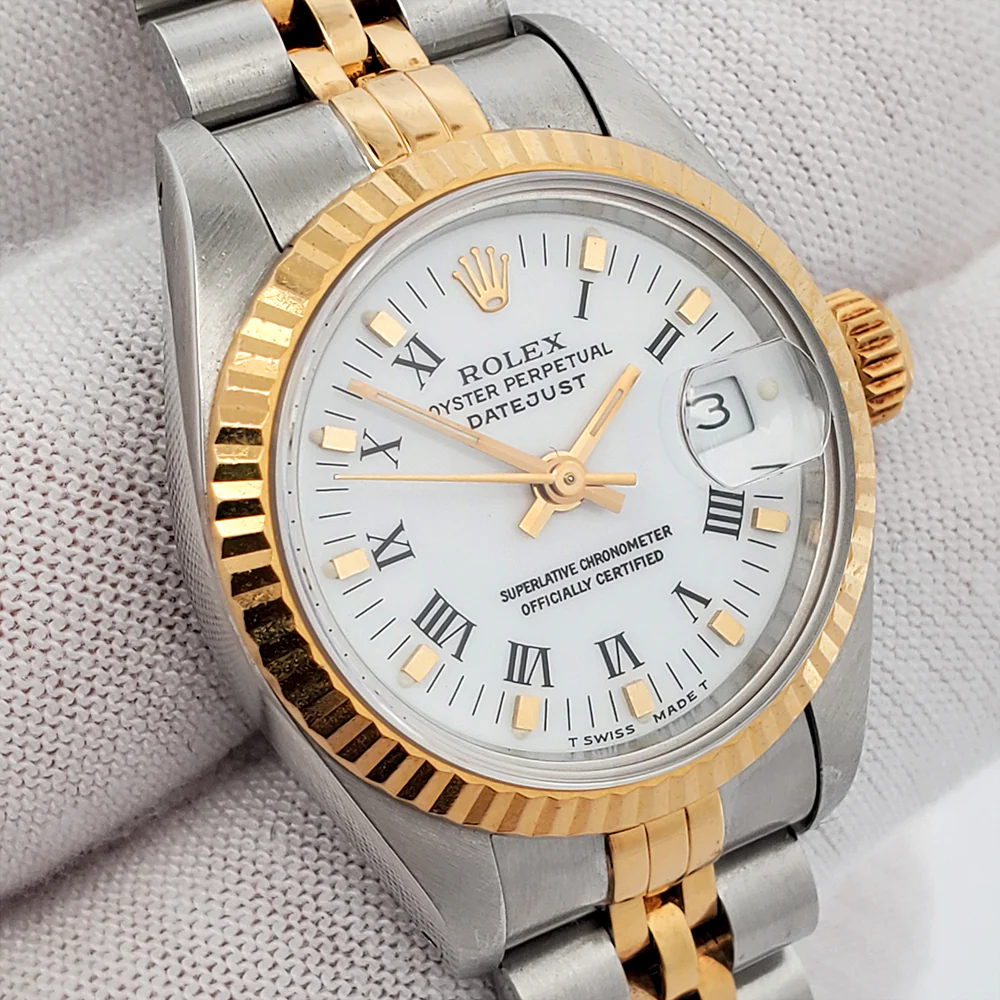Rolex Datejust 26mm 2-Tone White Roman Dial Jubilee Watch 6917 - Image 2