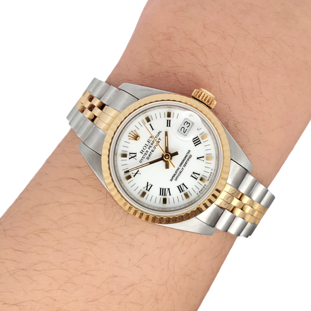 Rolex Datejust 26mm 2-Tone White Roman Dial Jubilee Watch 6917 - Image 3