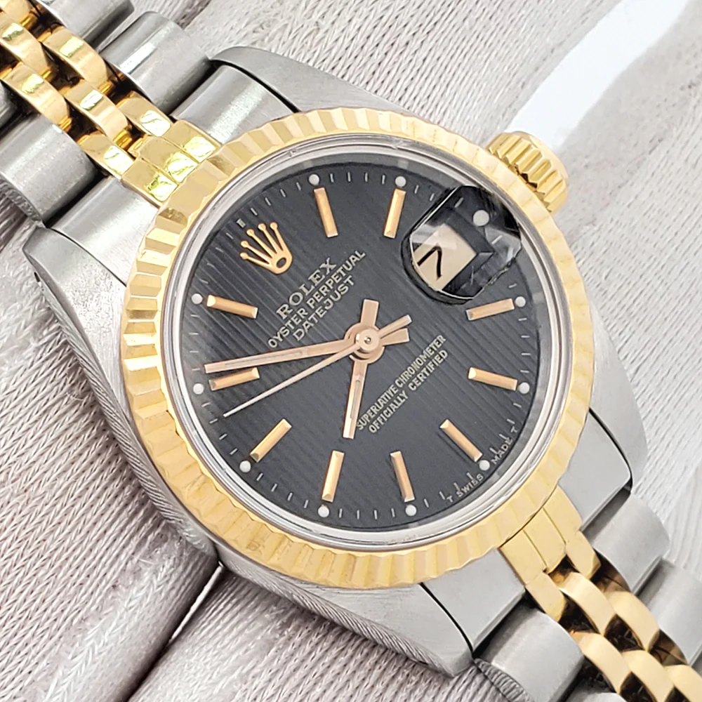 Rolex Datejust 26mm 2-Tone Yellow Gold/Steel Black Tapestry Dial Jubilee Watch 69173 Papers - Image 2