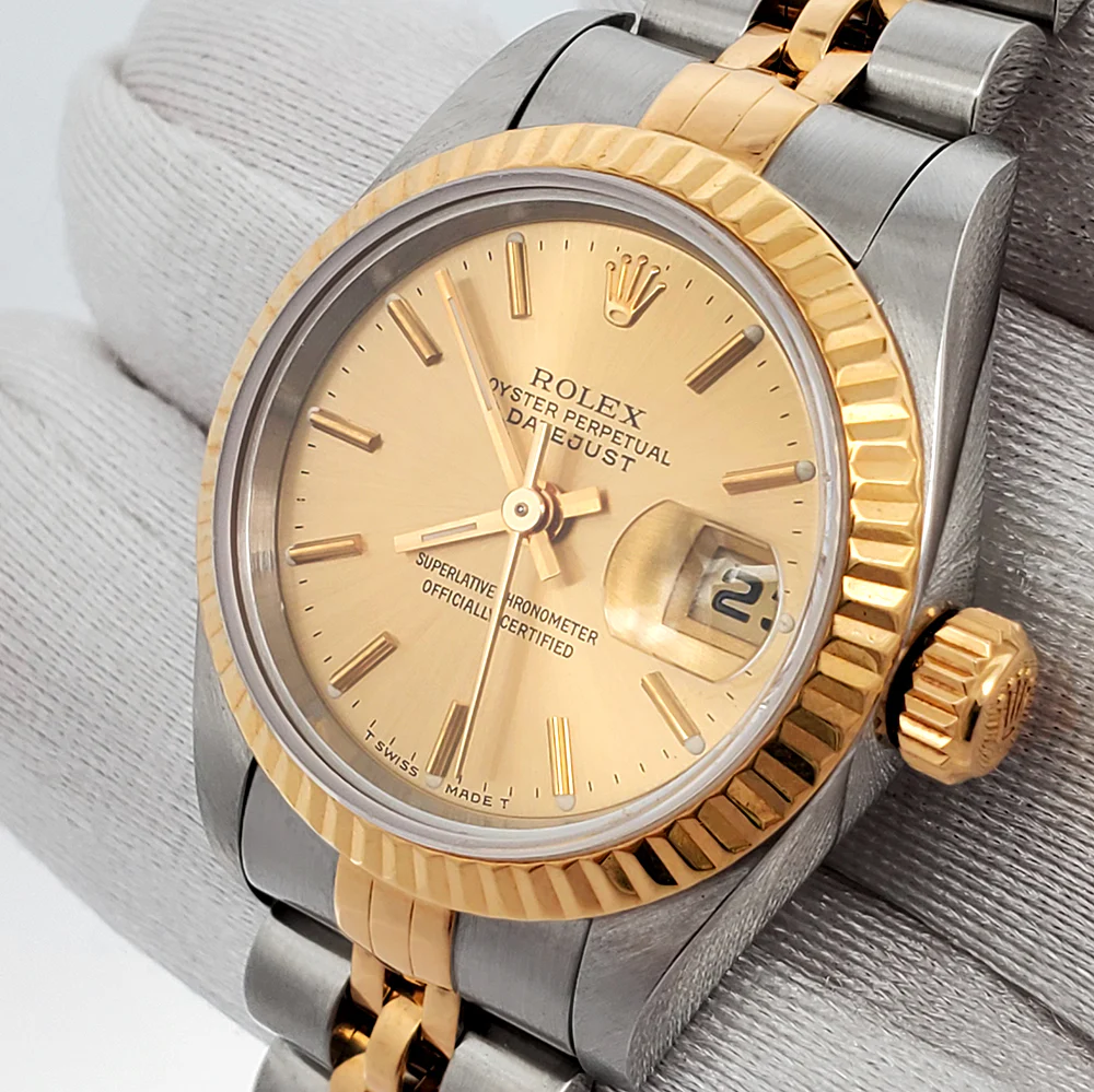 Rolex Datejust 26mm 2-tone Yellow Gold/Steel Champagne Dial Jubilee Watch 69173 Box Papers