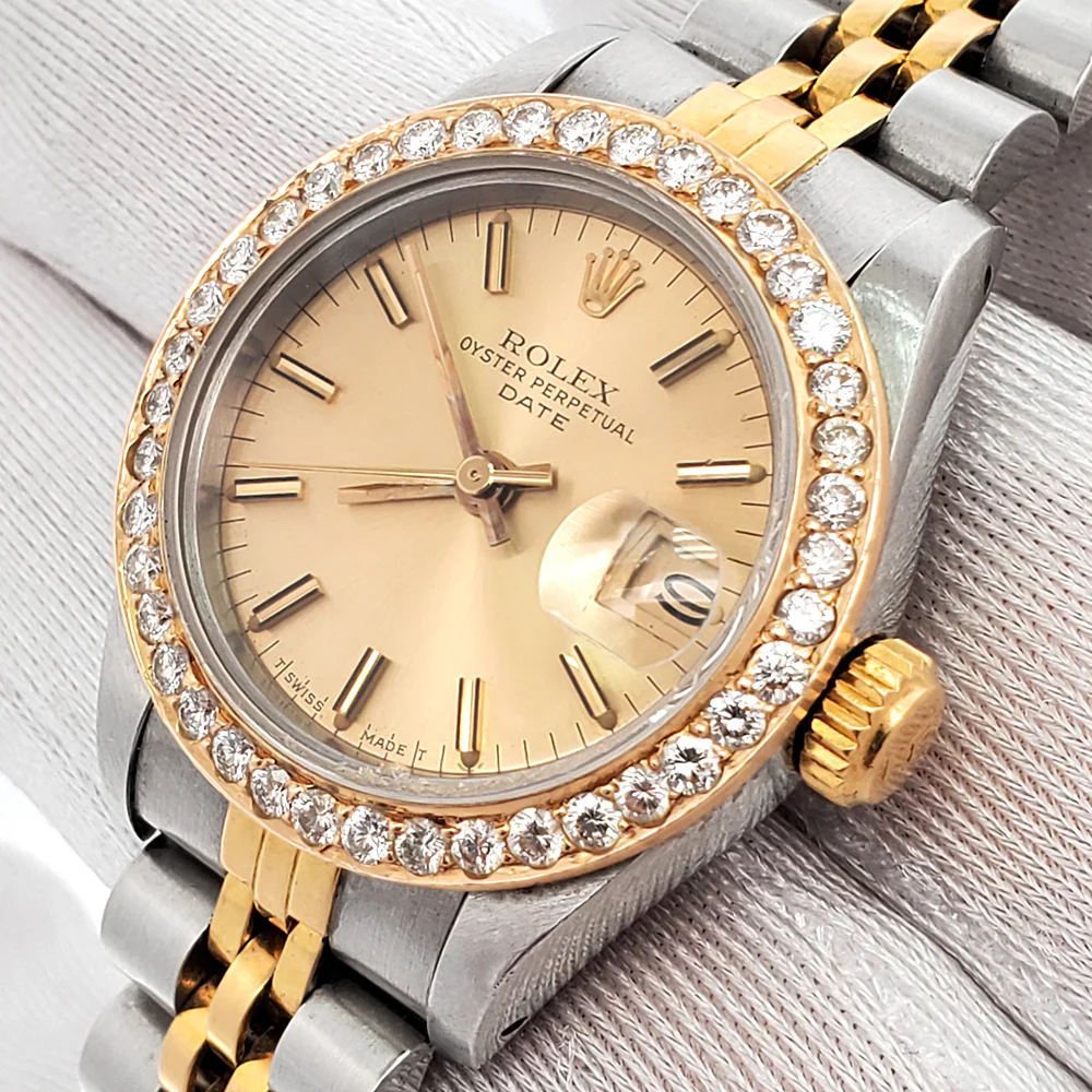 Rolex Datejust 26mm 69173 Champagne Index/Custom Diamond Bezel 2-Tone Jubilee Watch - Image 2
